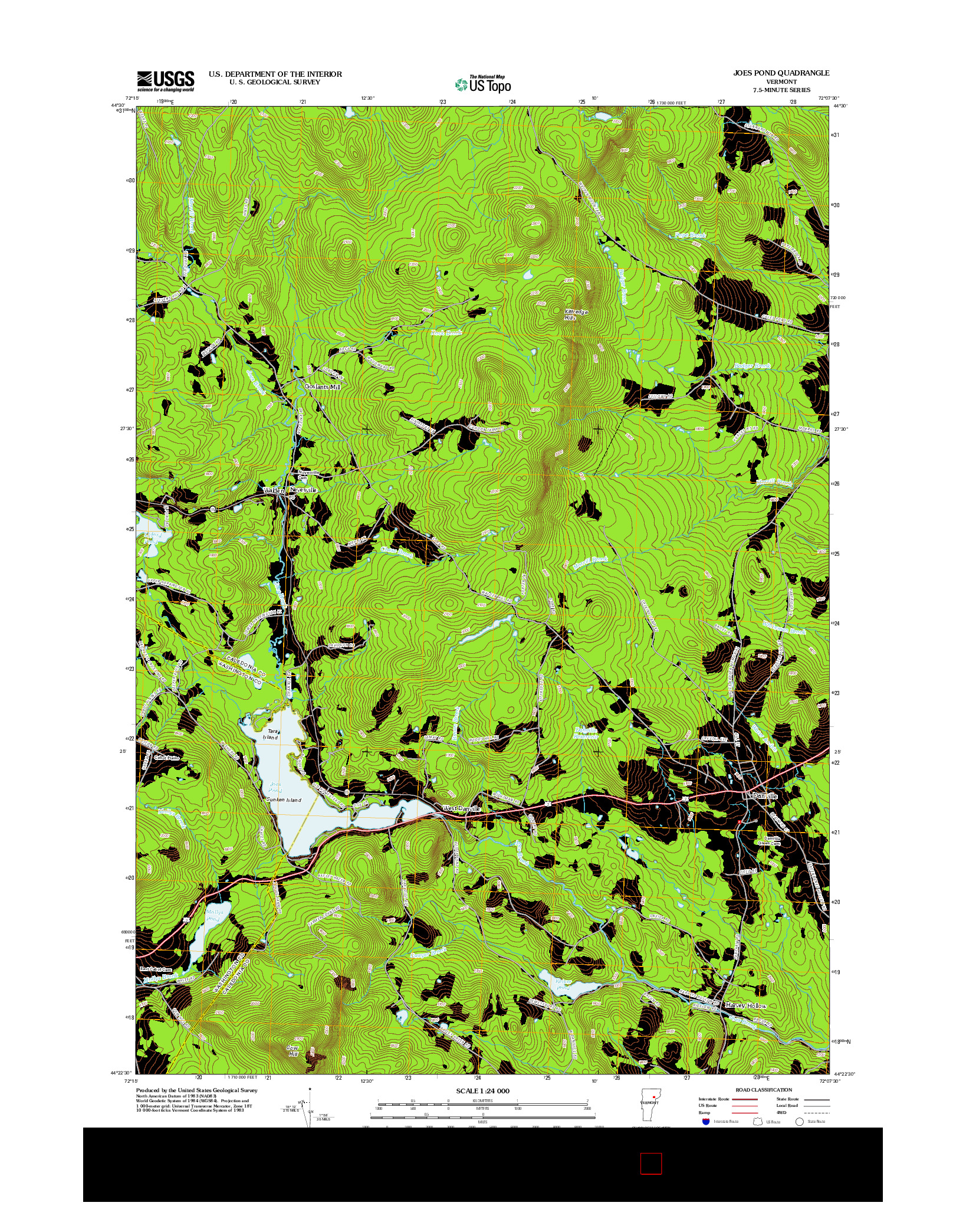 USGS US TOPO 7.5-MINUTE MAP FOR JOES POND, VT 2012