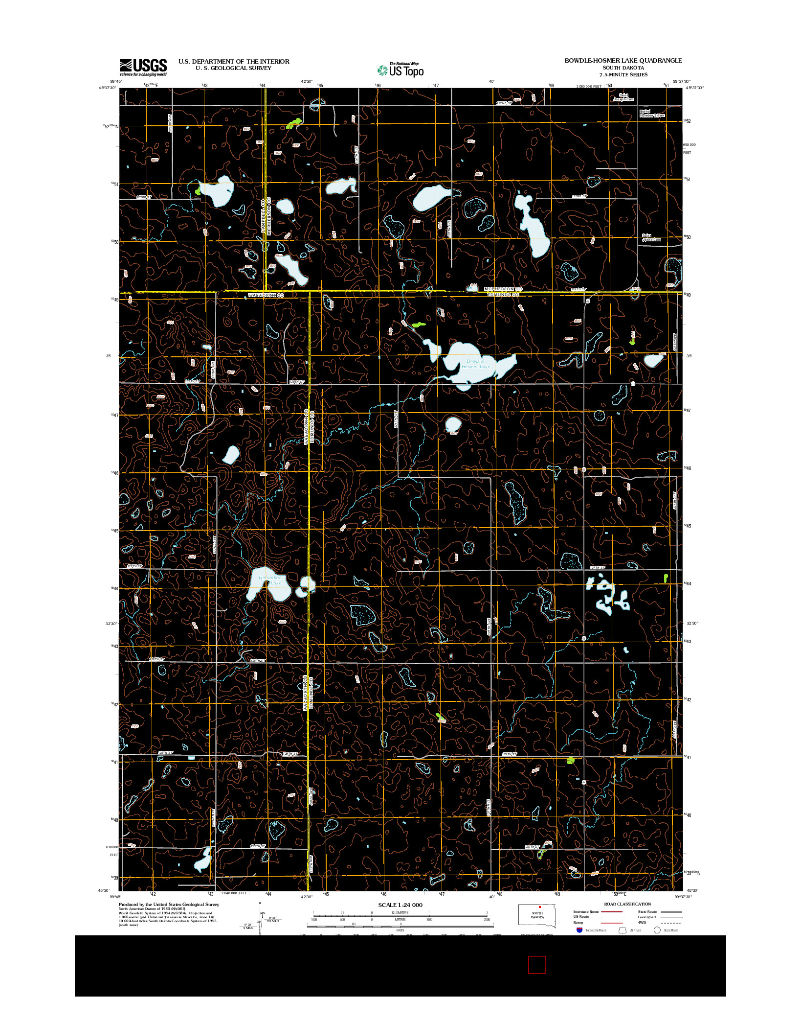USGS US TOPO 7.5-MINUTE MAP FOR BOWDLE-HOSMER LAKE, SD 2012