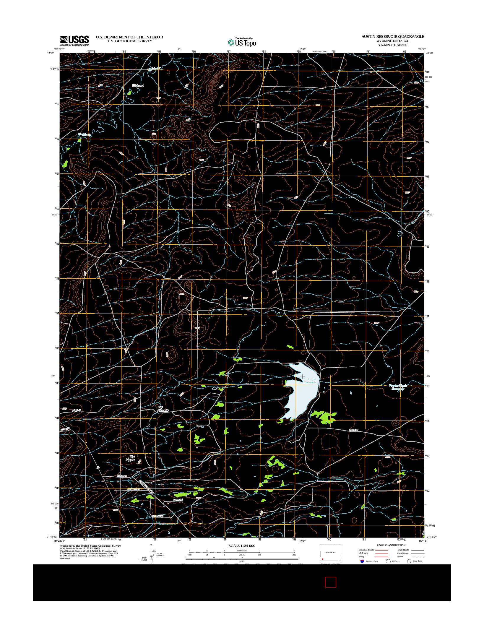 USGS US TOPO 7.5-MINUTE MAP FOR AUSTIN RESERVOIR, WY 2012