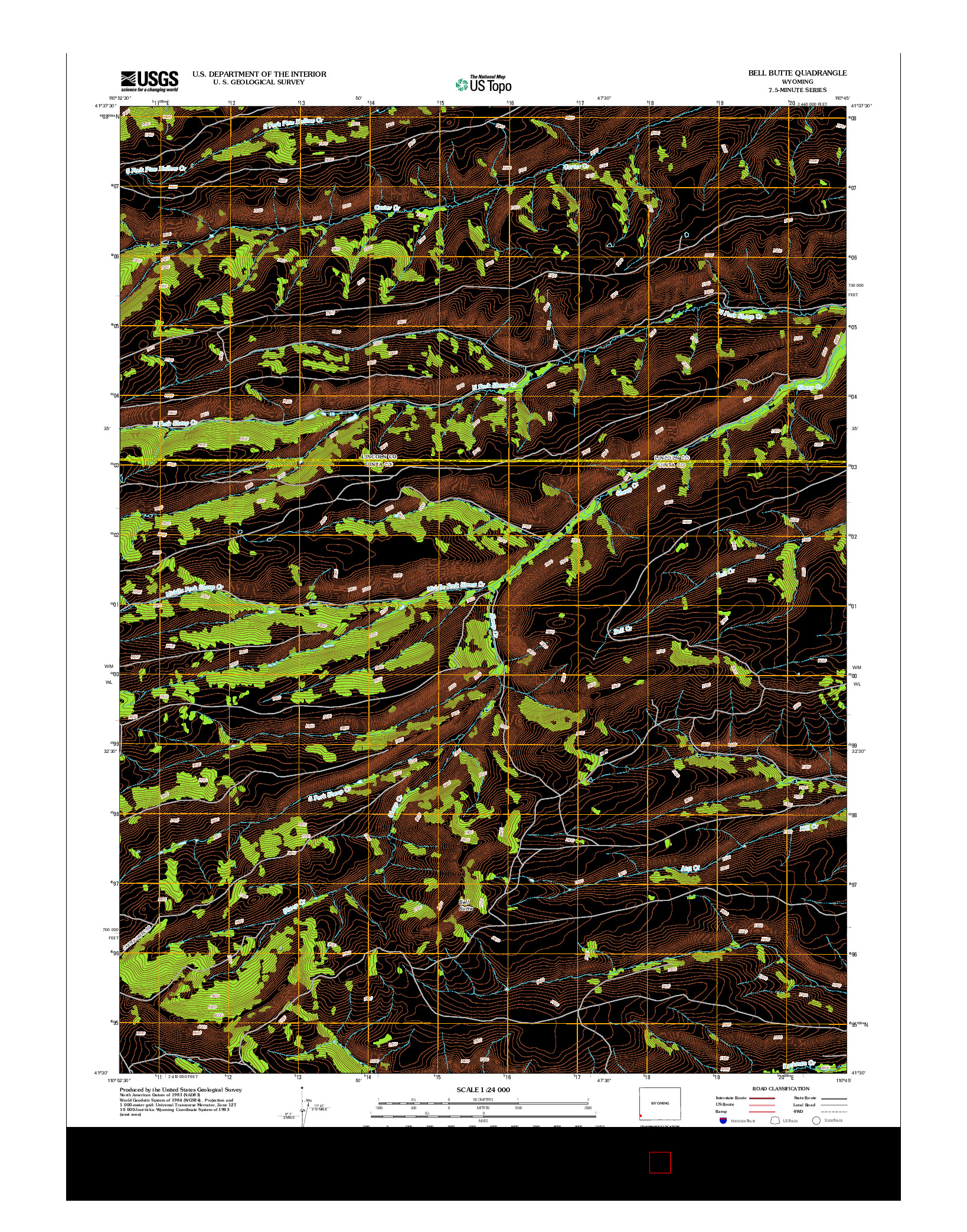 USGS US TOPO 7.5-MINUTE MAP FOR BELL BUTTE, WY 2012