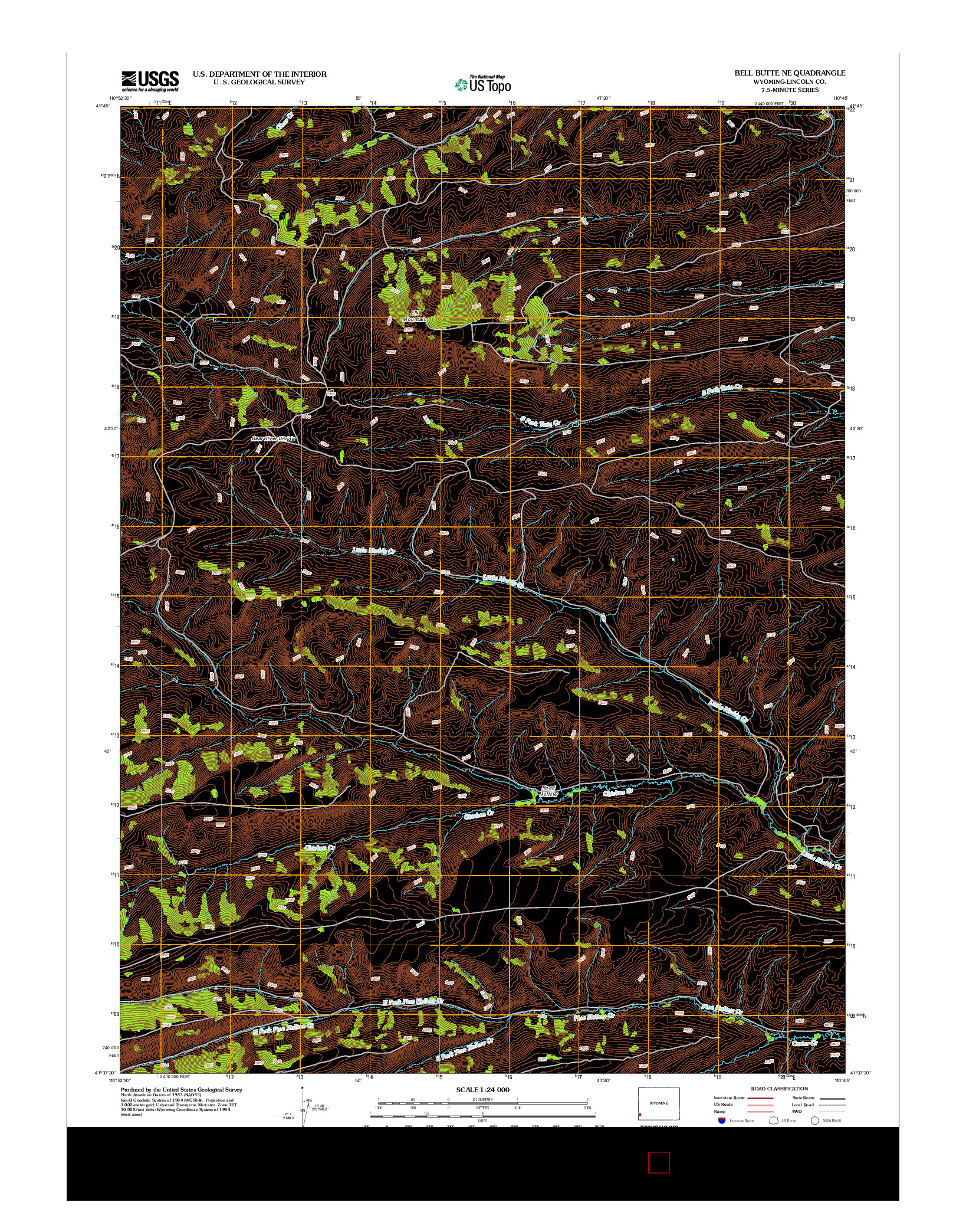 USGS US TOPO 7.5-MINUTE MAP FOR BELL BUTTE NE, WY 2012