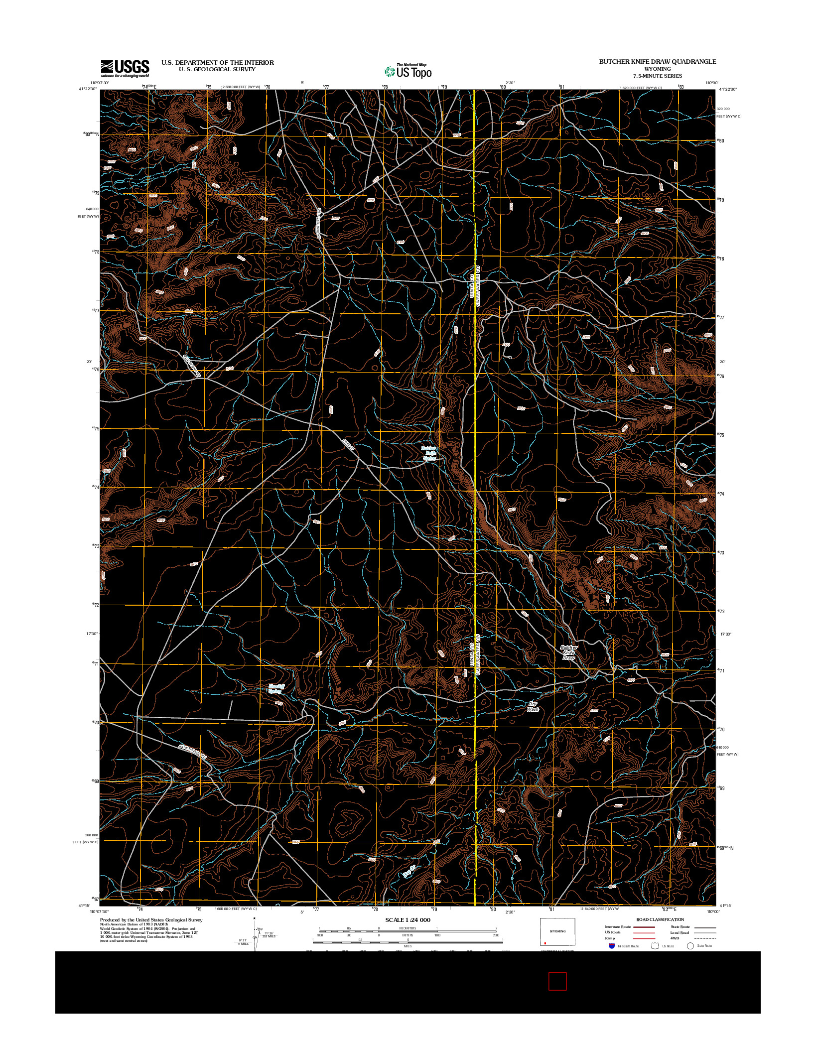 USGS US TOPO 7.5-MINUTE MAP FOR BUTCHER KNIFE DRAW, WY 2012