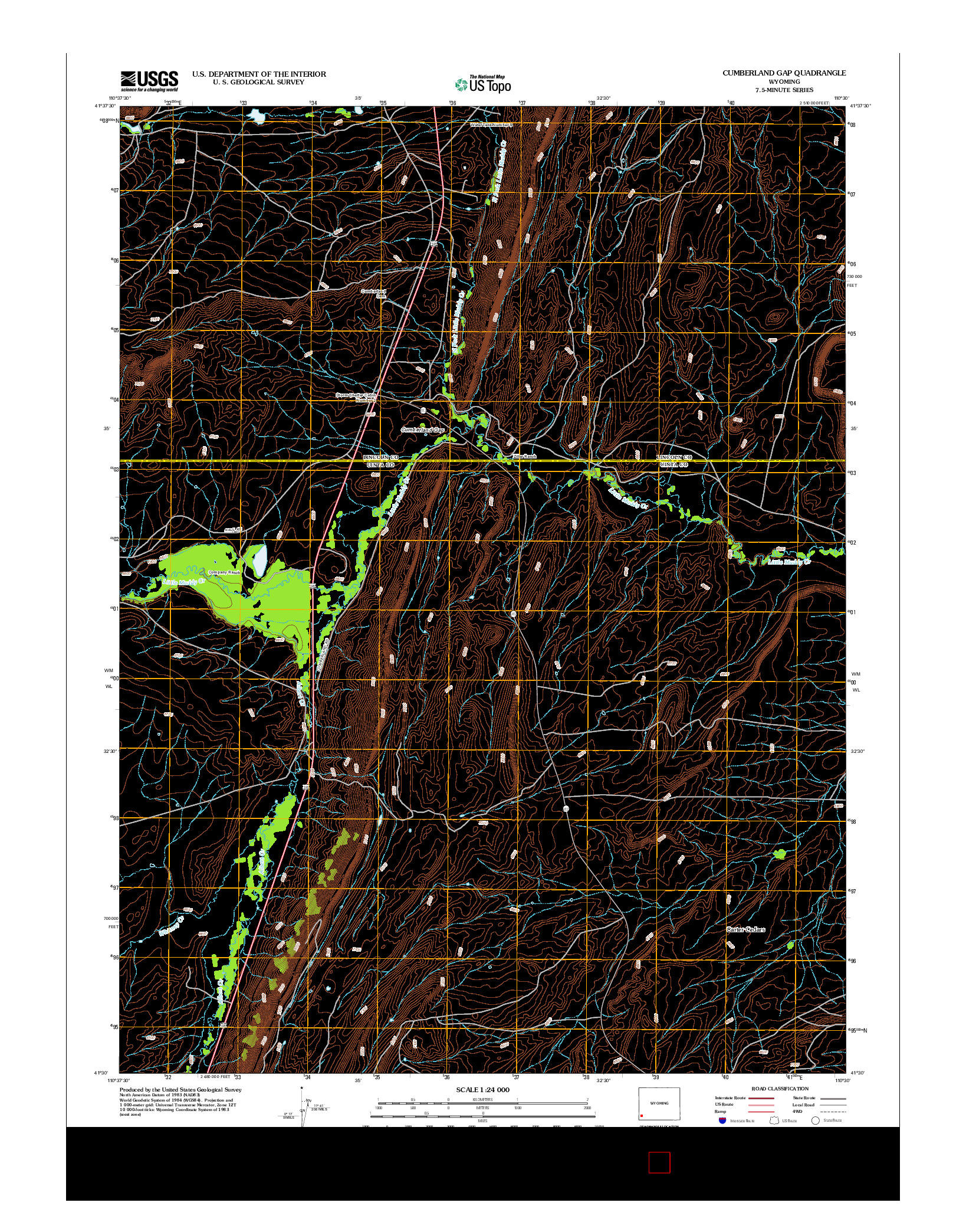 USGS US TOPO 7.5-MINUTE MAP FOR CUMBERLAND GAP, WY 2012
