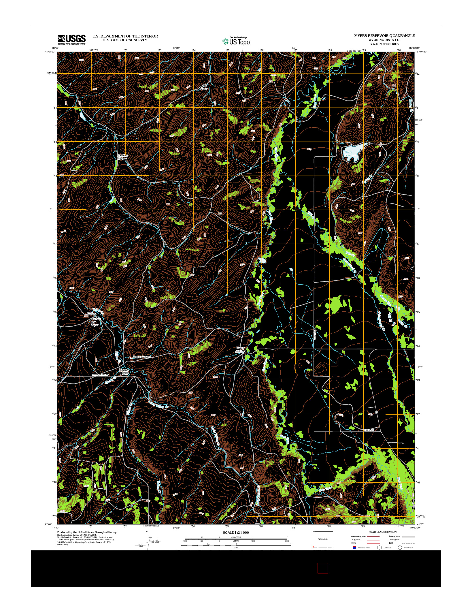 USGS US TOPO 7.5-MINUTE MAP FOR MYERS RESERVOIR, WY 2012