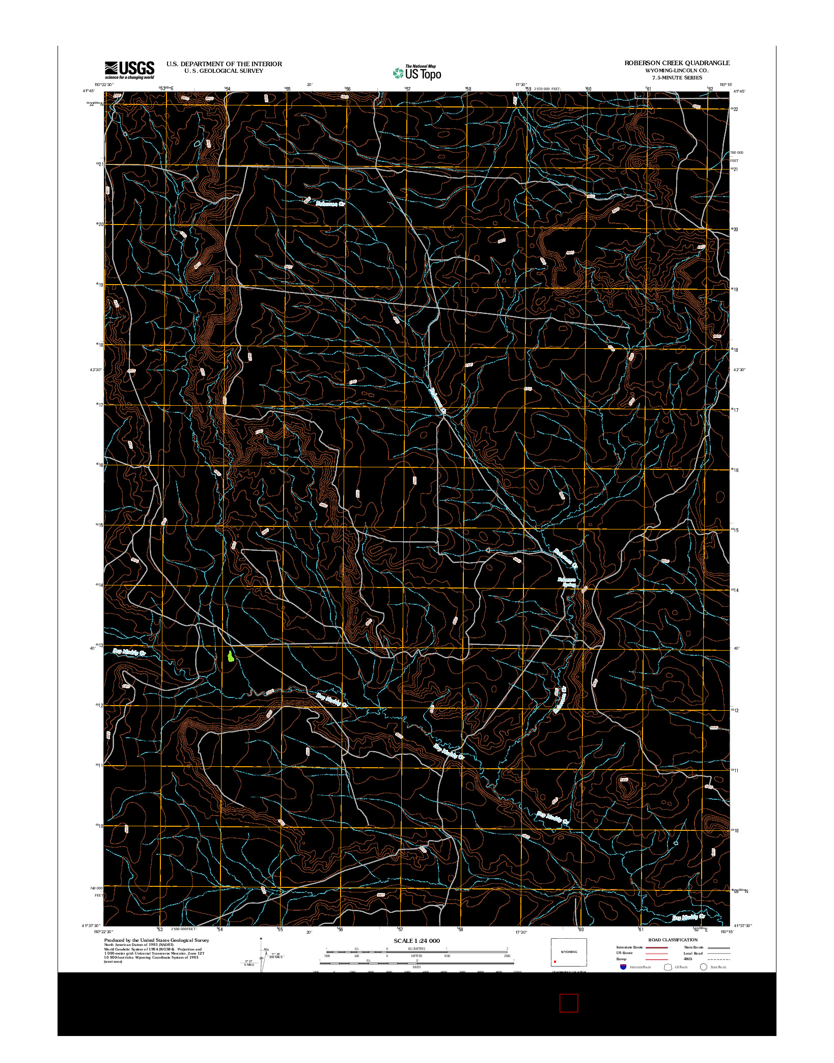 USGS US TOPO 7.5-MINUTE MAP FOR ROBERSON CREEK, WY 2012