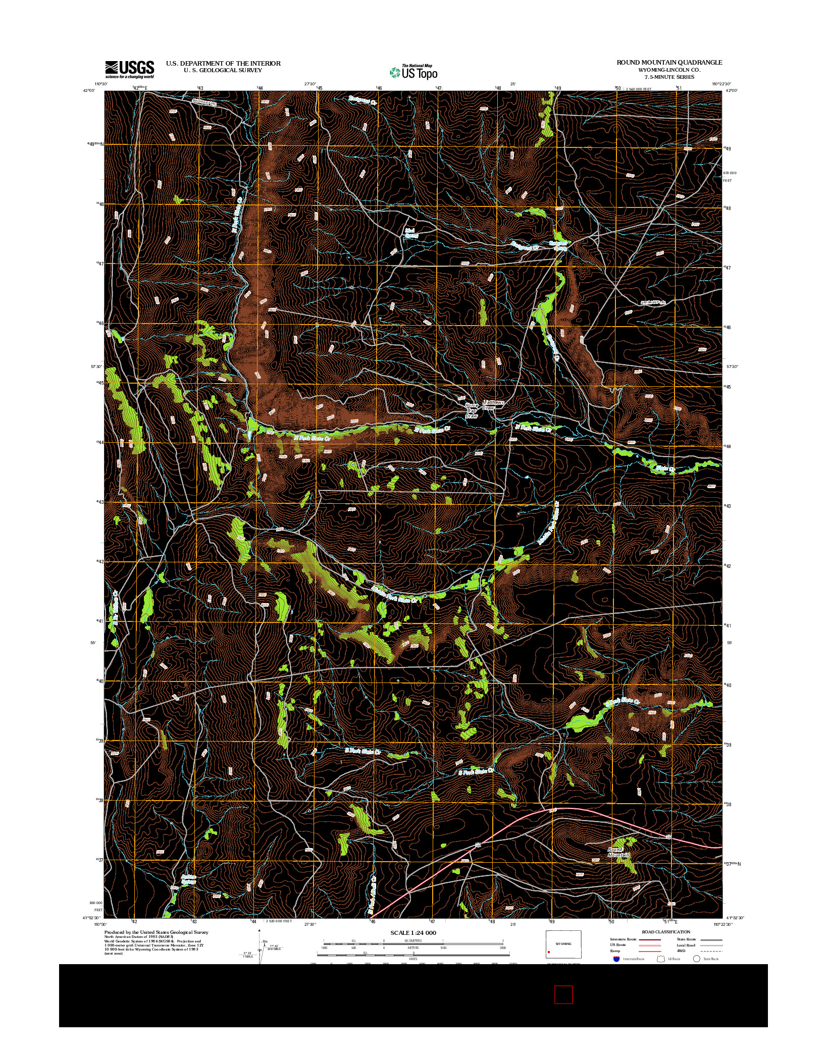 USGS US TOPO 7.5-MINUTE MAP FOR ROUND MOUNTAIN, WY 2012
