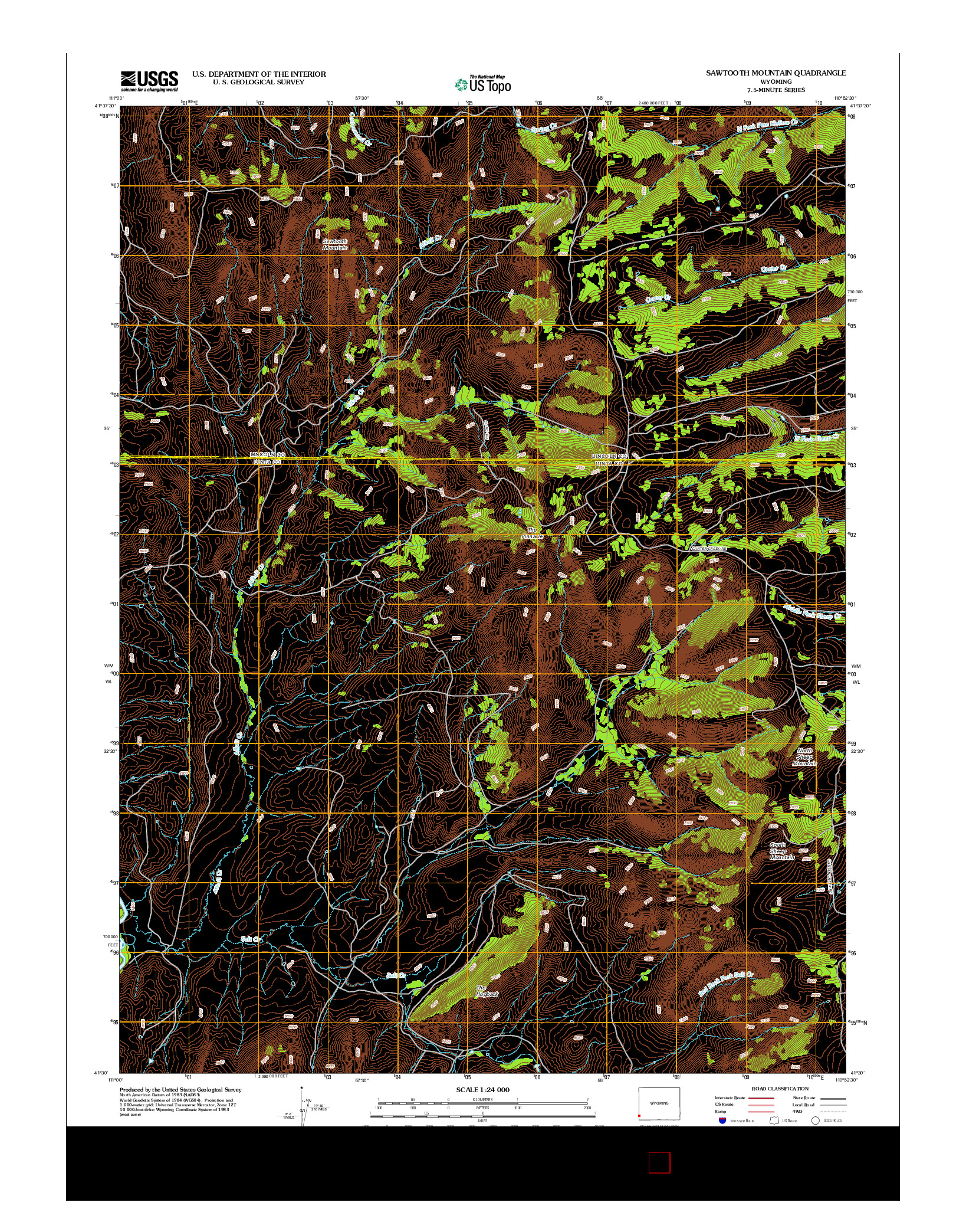 USGS US TOPO 7.5-MINUTE MAP FOR SAWTOOTH MOUNTAIN, WY 2012