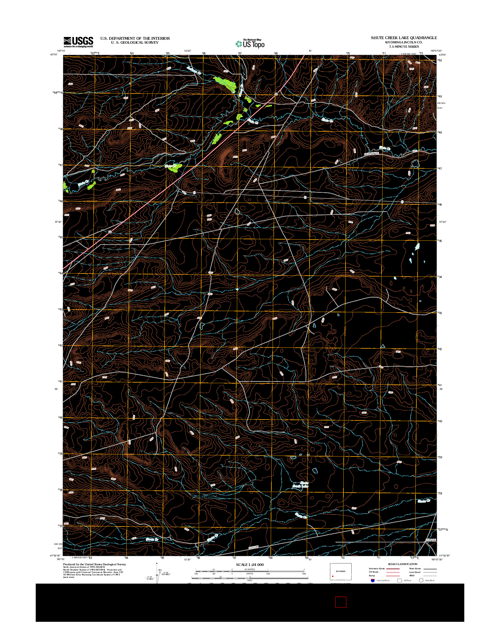 USGS US TOPO 7.5-MINUTE MAP FOR SHUTE CREEK LAKE, WY 2012