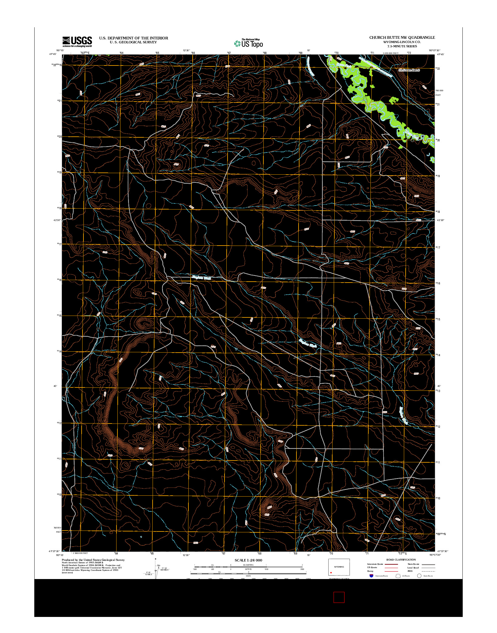 USGS US TOPO 7.5-MINUTE MAP FOR CHURCH BUTTE NW, WY 2012