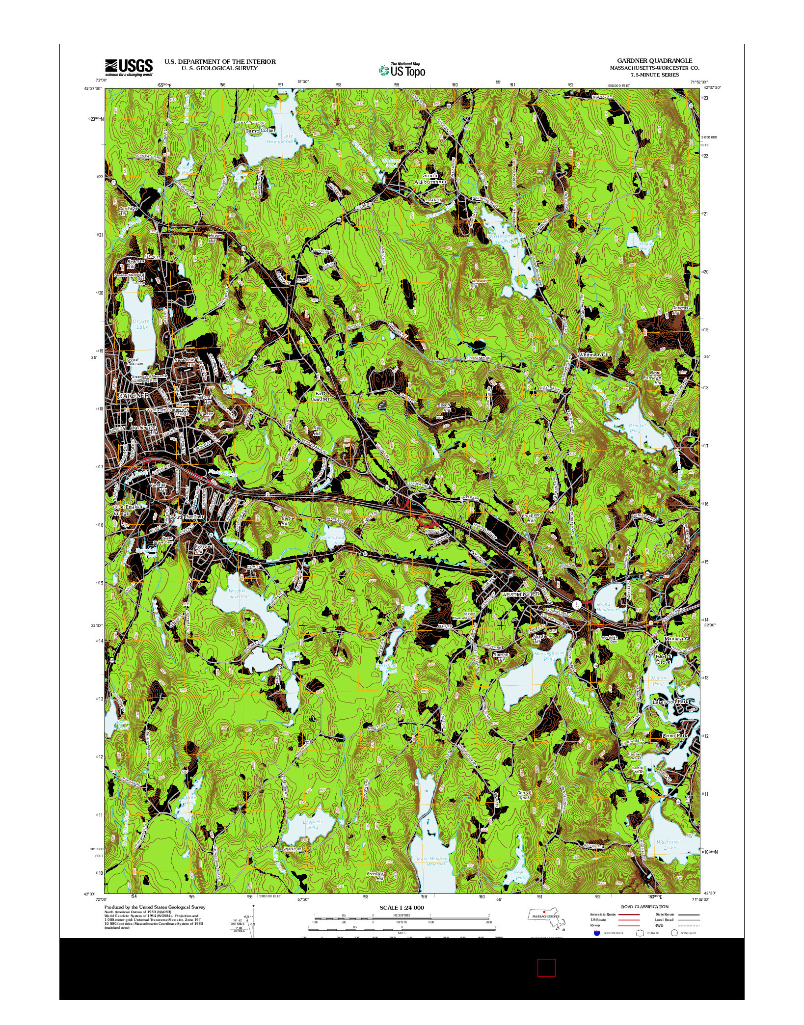 USGS US TOPO 7.5-MINUTE MAP FOR GARDNER, MA 2012