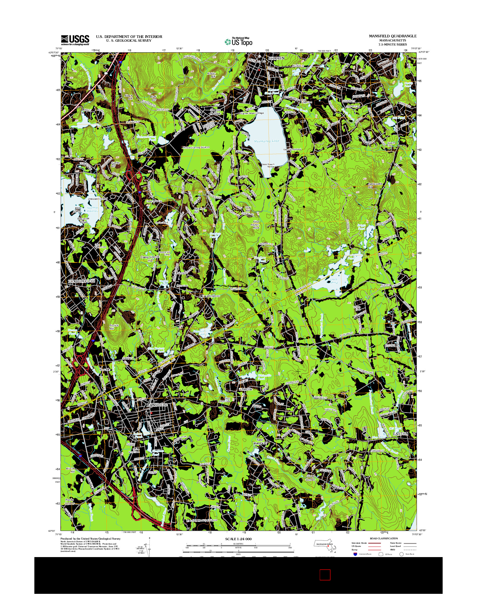 USGS US TOPO 7.5-MINUTE MAP FOR MANSFIELD, MA 2012