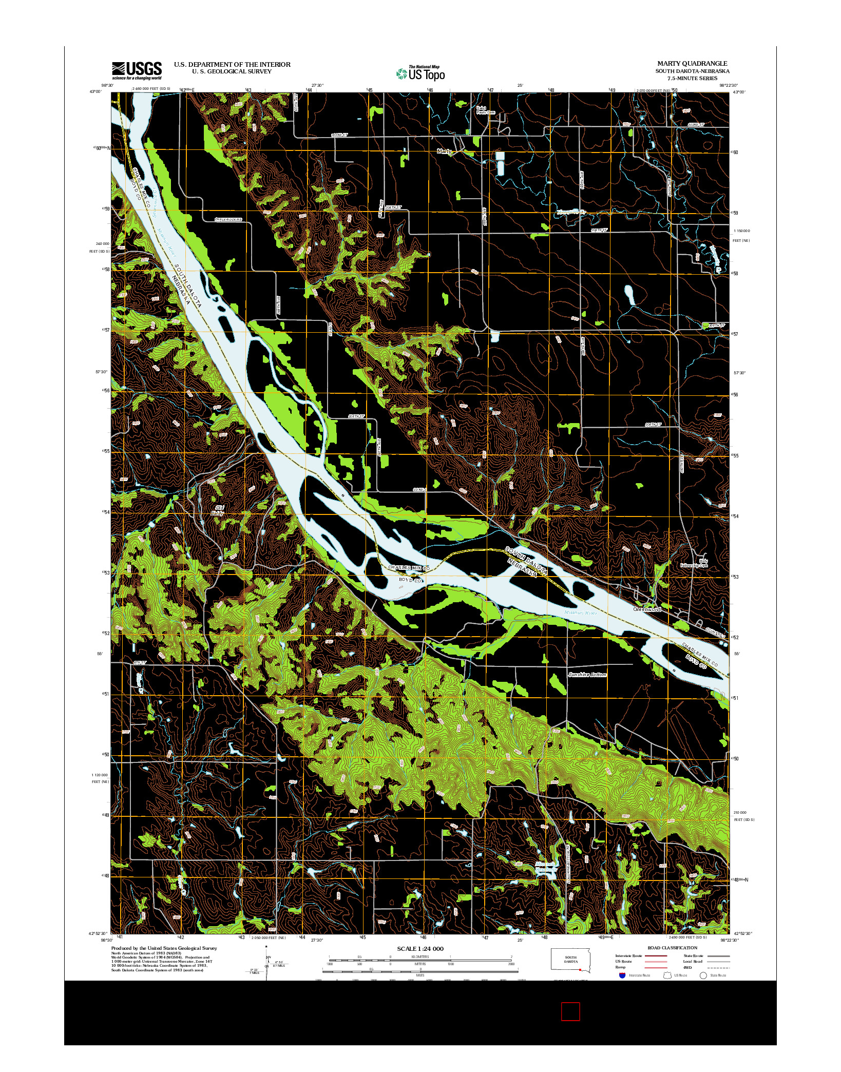 USGS US TOPO 7.5-MINUTE MAP FOR MARTY, SD-NE 2012