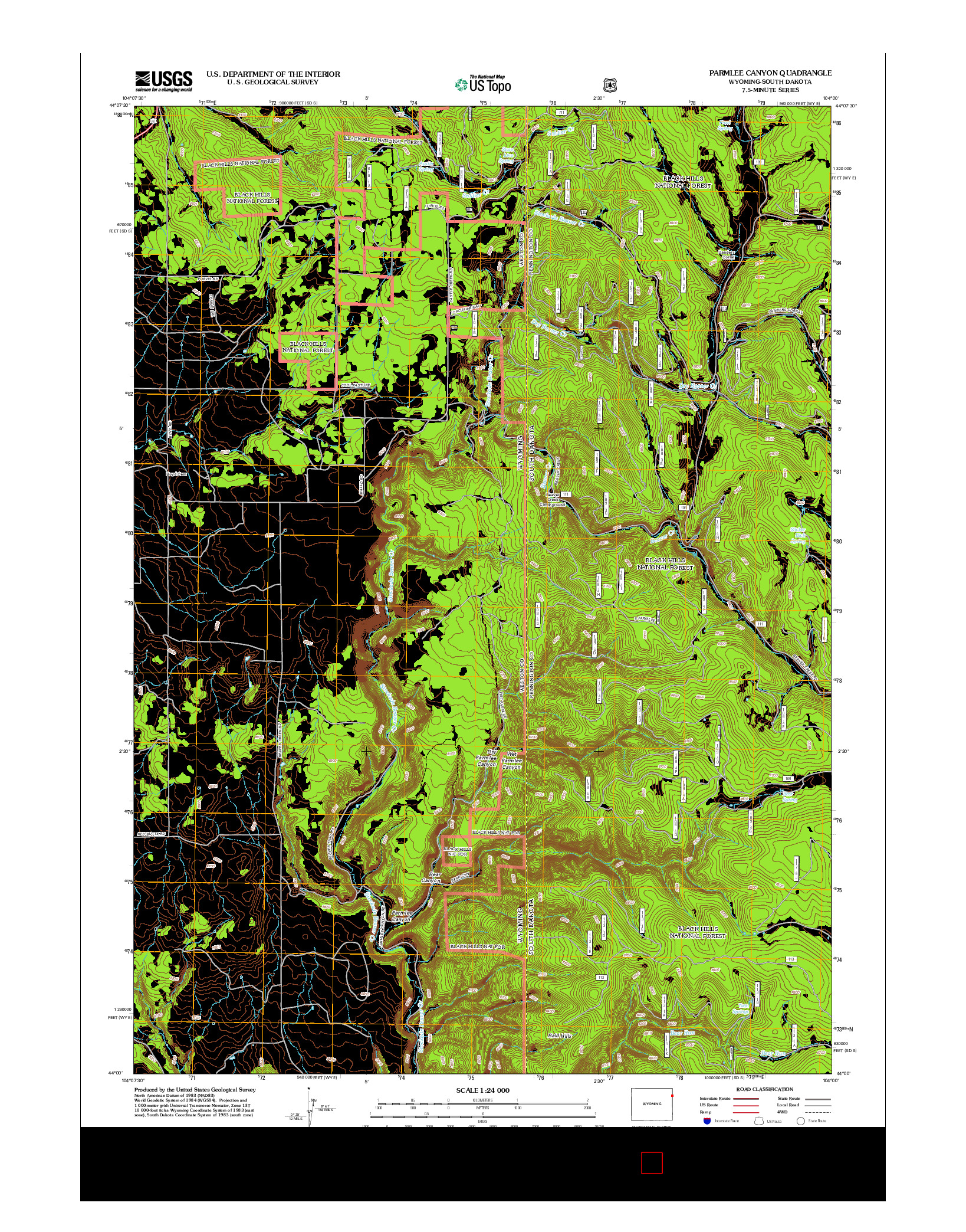 USGS US TOPO 7.5-MINUTE MAP FOR PARMLEE CANYON, WY-SD 2012