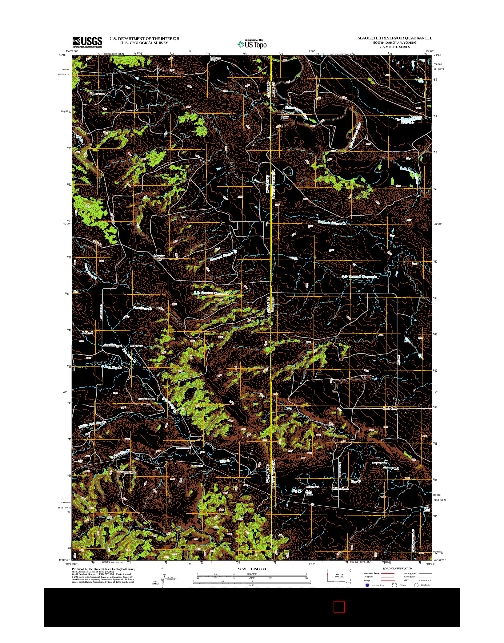 USGS US TOPO 7.5-MINUTE MAP FOR SLAUGHTER RESERVOIR, SD-WY 2012