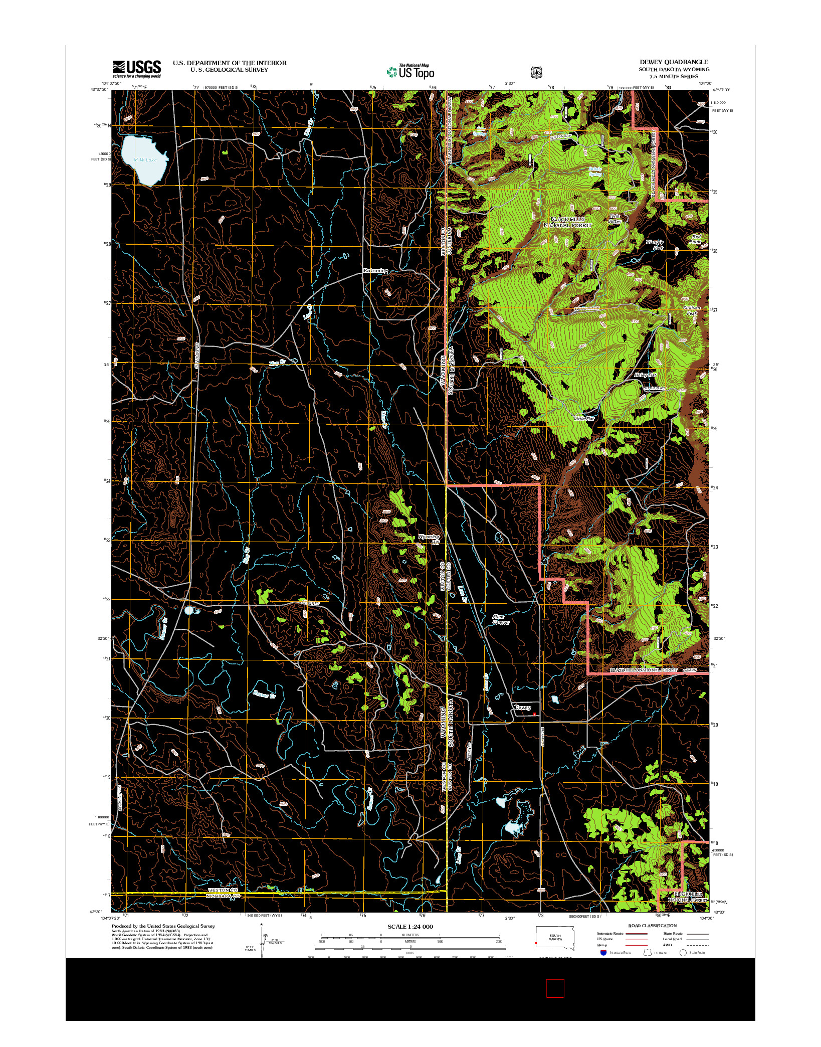 USGS US TOPO 7.5-MINUTE MAP FOR DEWEY, SD-WY 2012