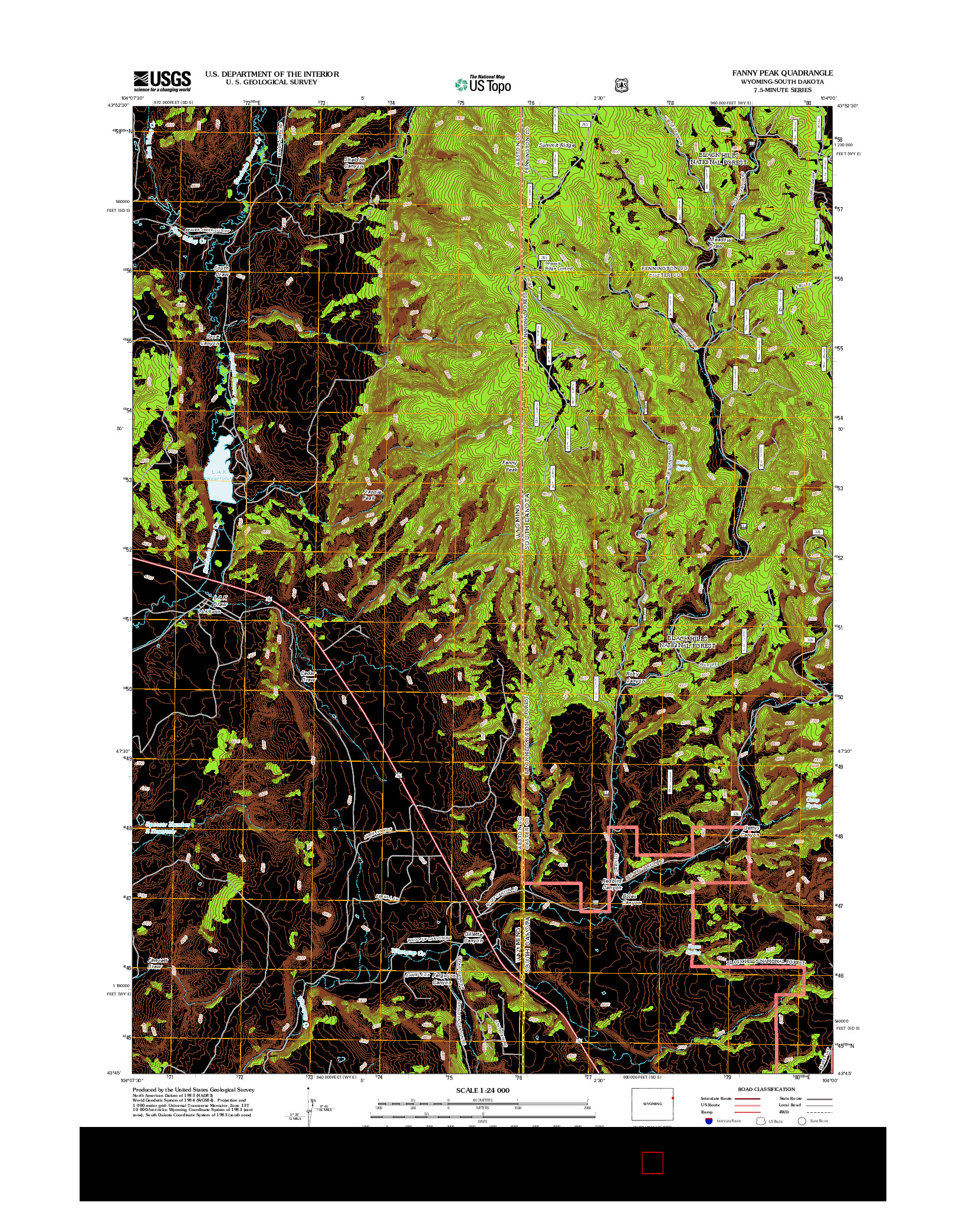 USGS US TOPO 7.5-MINUTE MAP FOR FANNY PEAK, WY-SD 2012