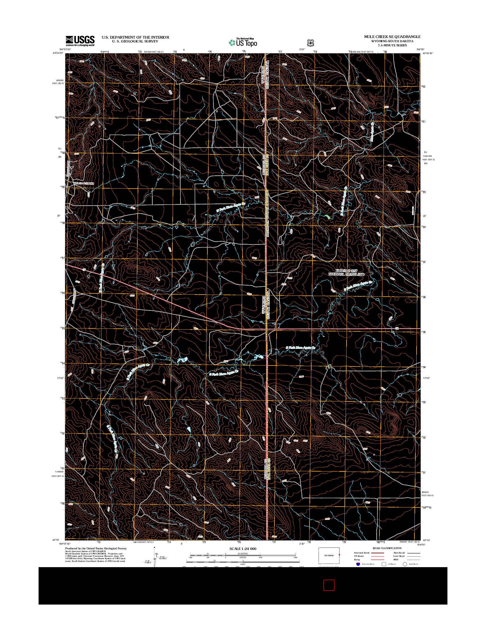 USGS US TOPO 7.5-MINUTE MAP FOR MULE CREEK SE, WY-SD 2012