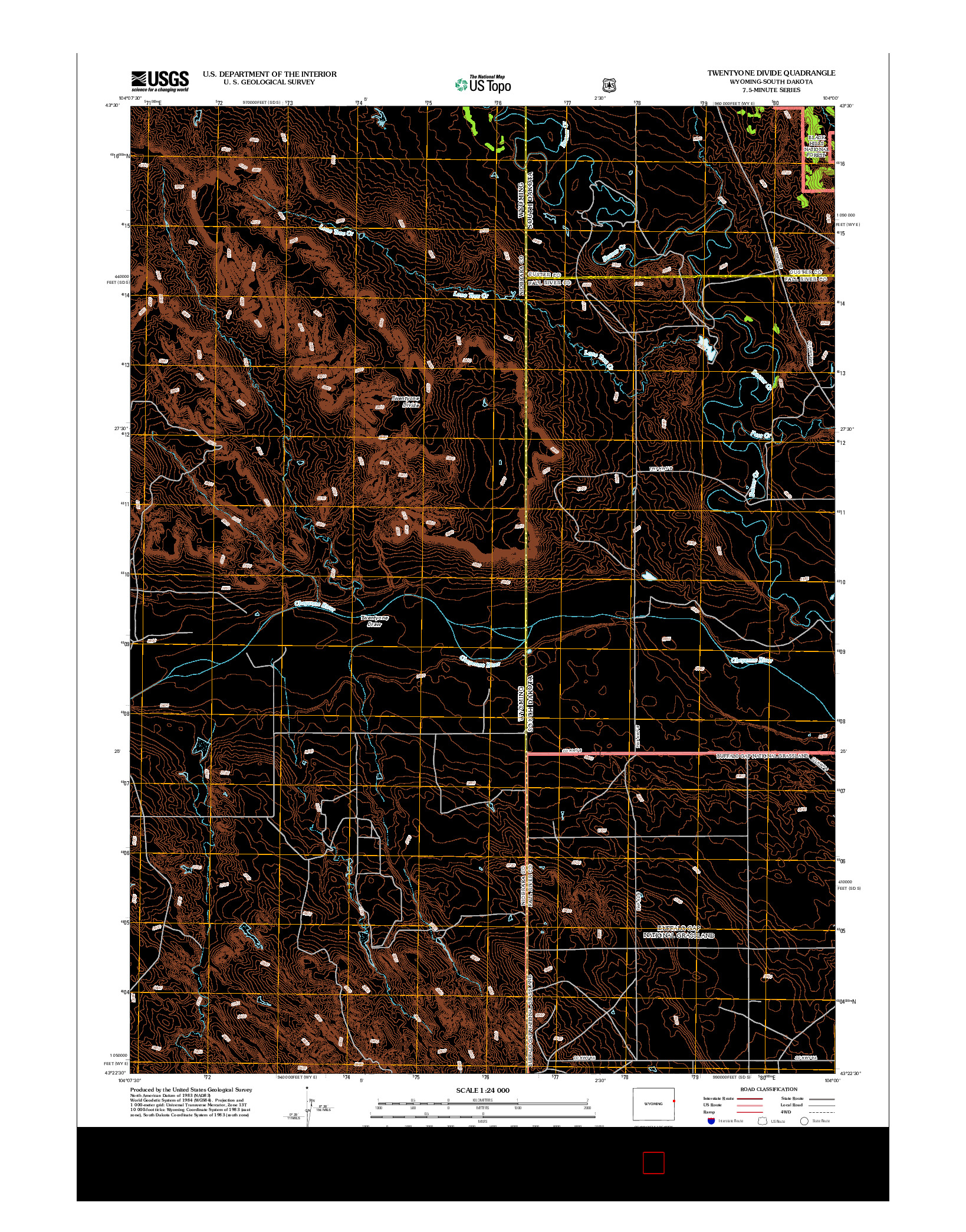 USGS US TOPO 7.5-MINUTE MAP FOR TWENTYONE DIVIDE, WY-SD 2012