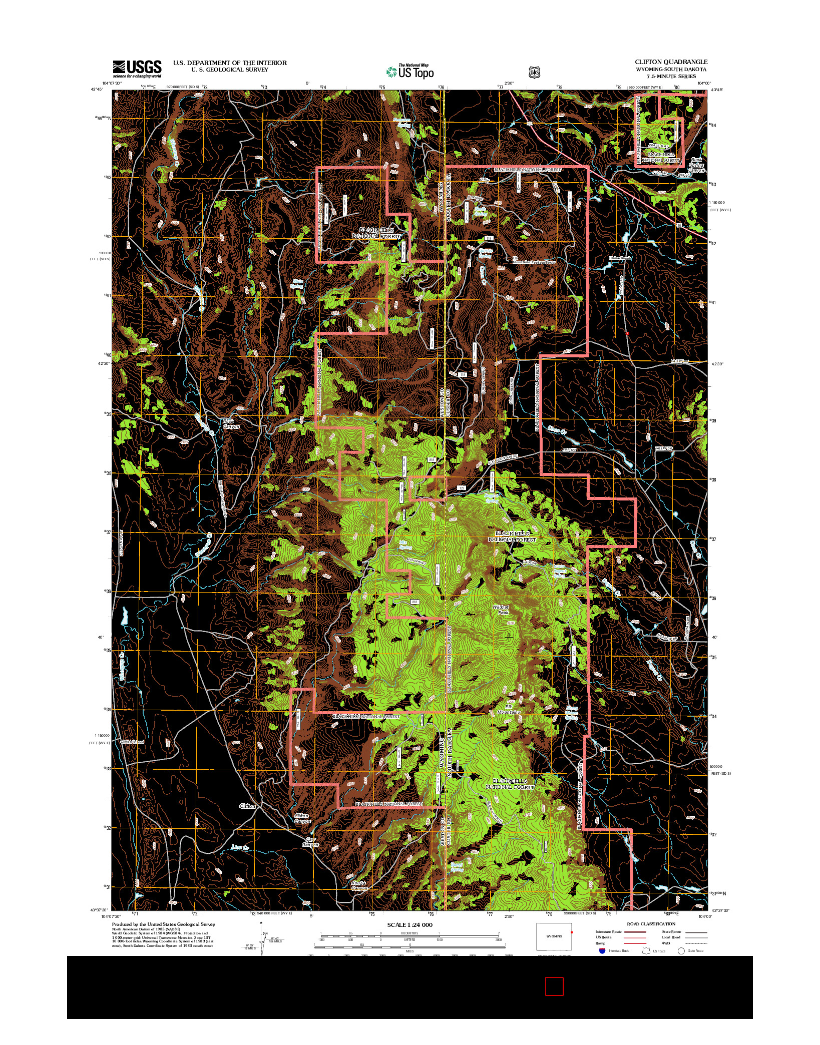 USGS US TOPO 7.5-MINUTE MAP FOR CLIFTON, WY-SD 2012