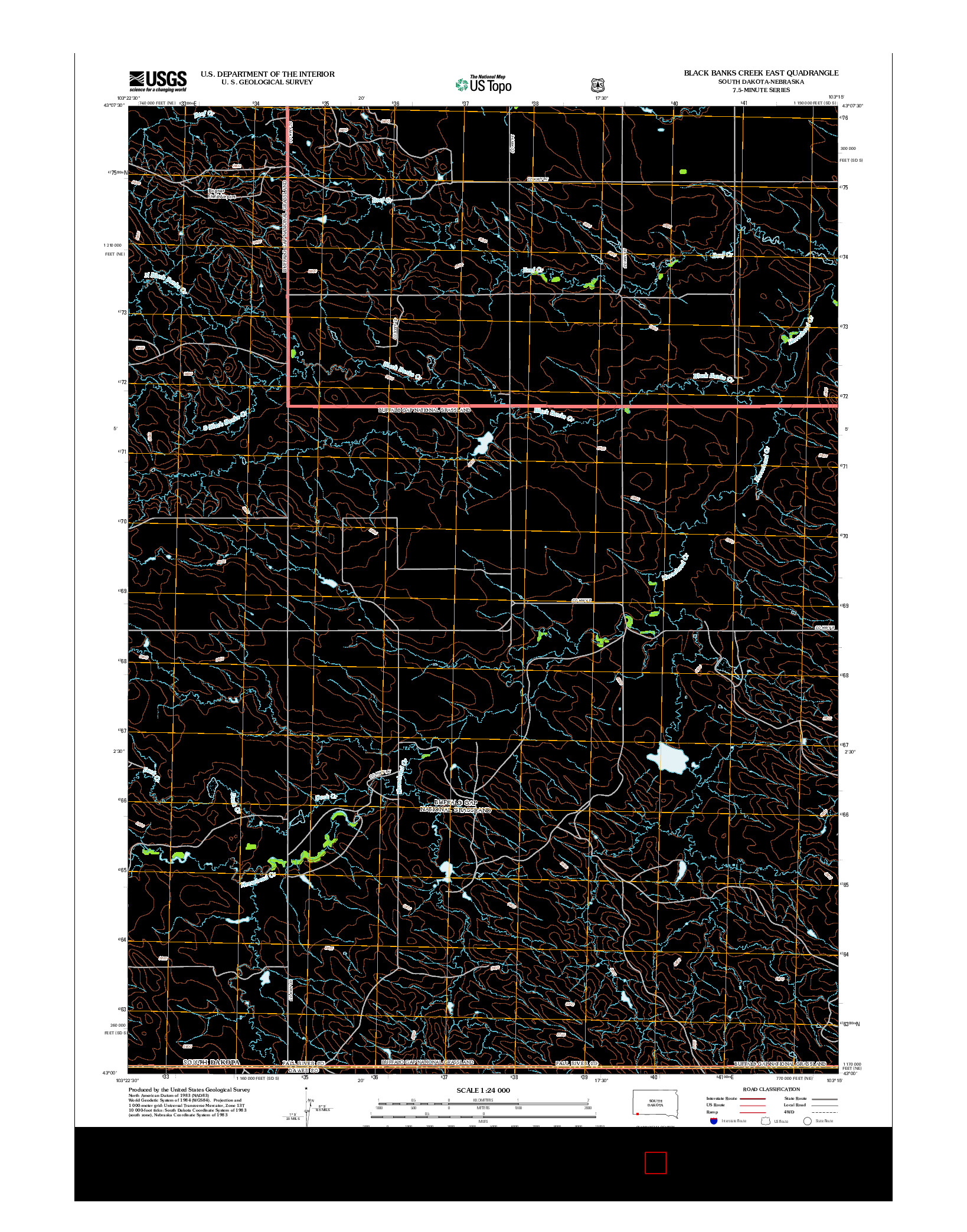 USGS US TOPO 7.5-MINUTE MAP FOR BLACK BANKS CREEK EAST, SD-NE 2012