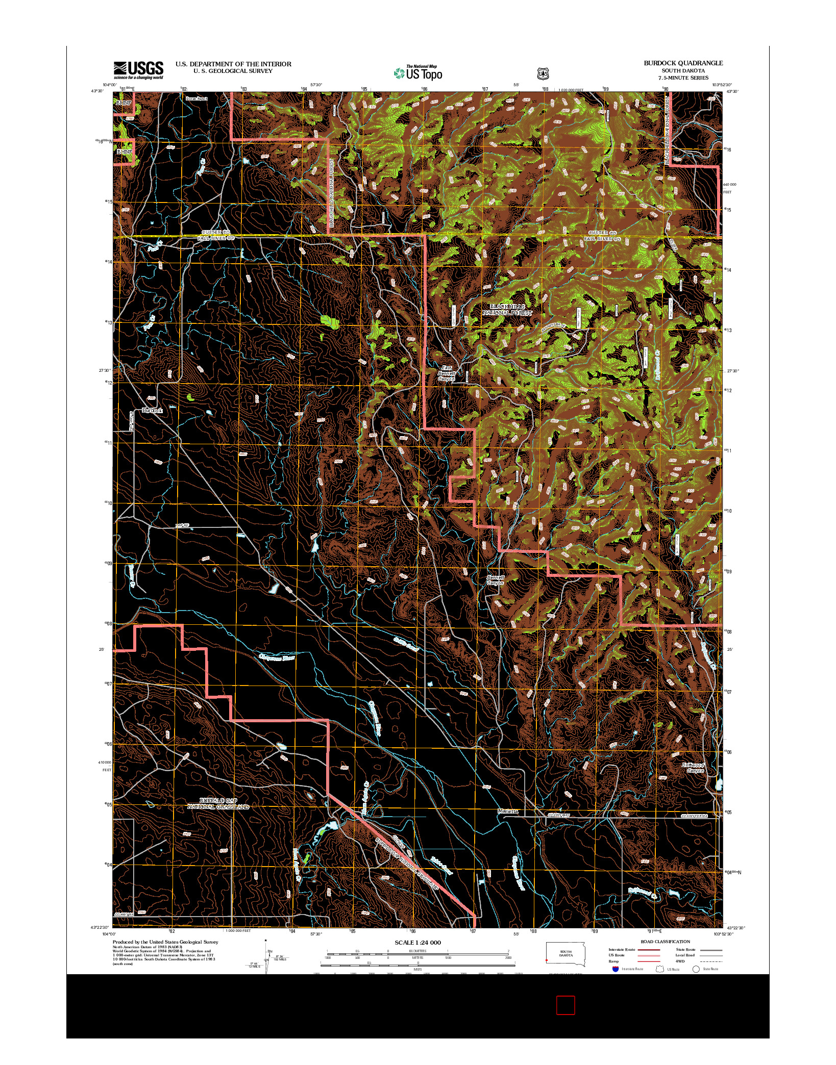 USGS US TOPO 7.5-MINUTE MAP FOR BURDOCK, SD 2012