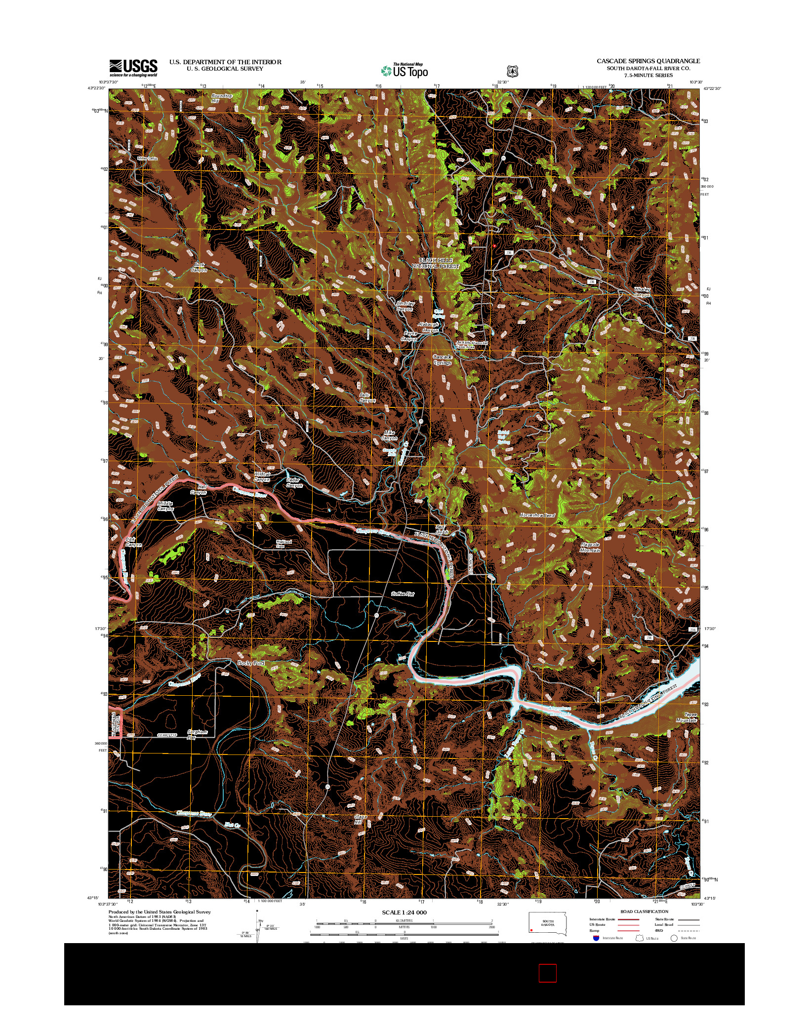 USGS US TOPO 7.5-MINUTE MAP FOR CASCADE SPRINGS, SD 2012