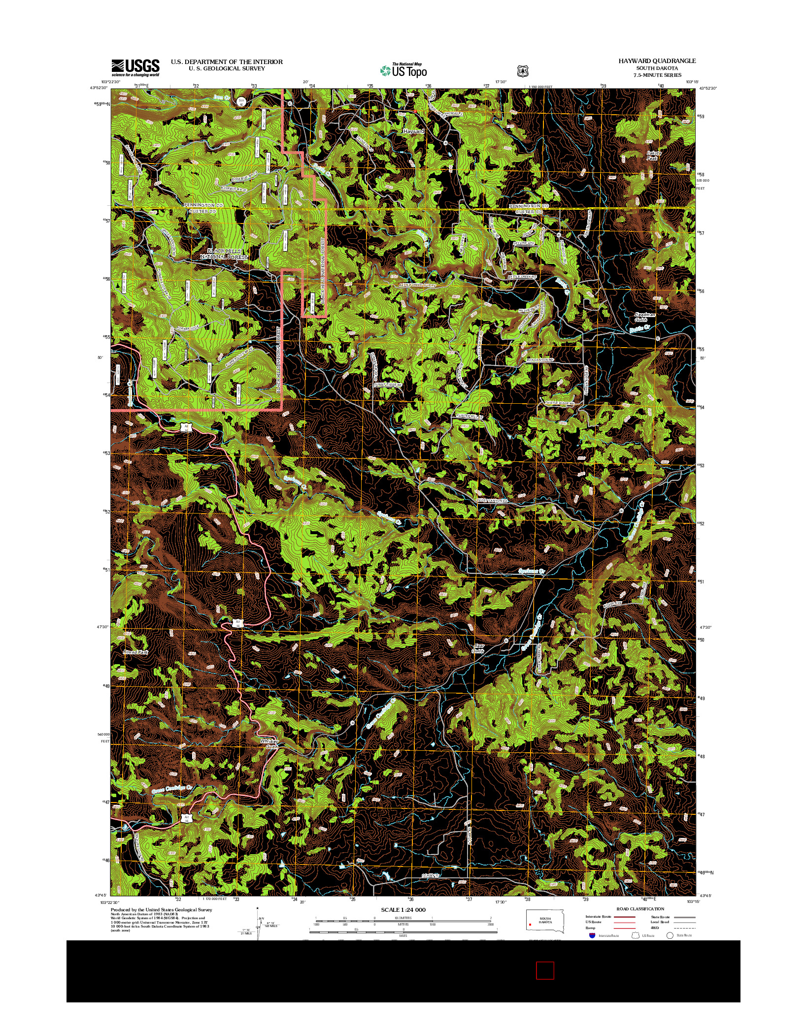 USGS US TOPO 7.5-MINUTE MAP FOR HAYWARD, SD 2012