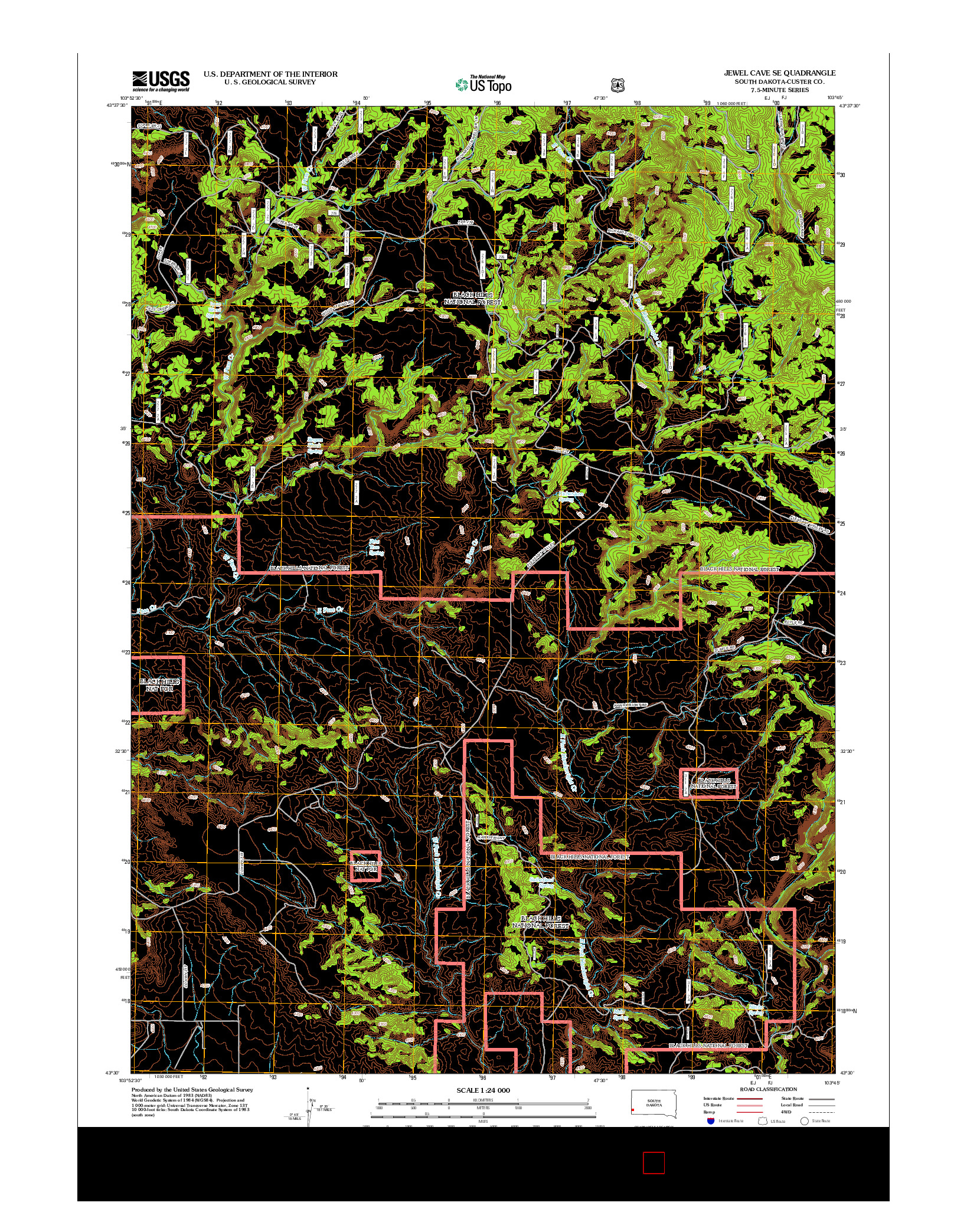 USGS US TOPO 7.5-MINUTE MAP FOR JEWEL CAVE SE, SD 2012