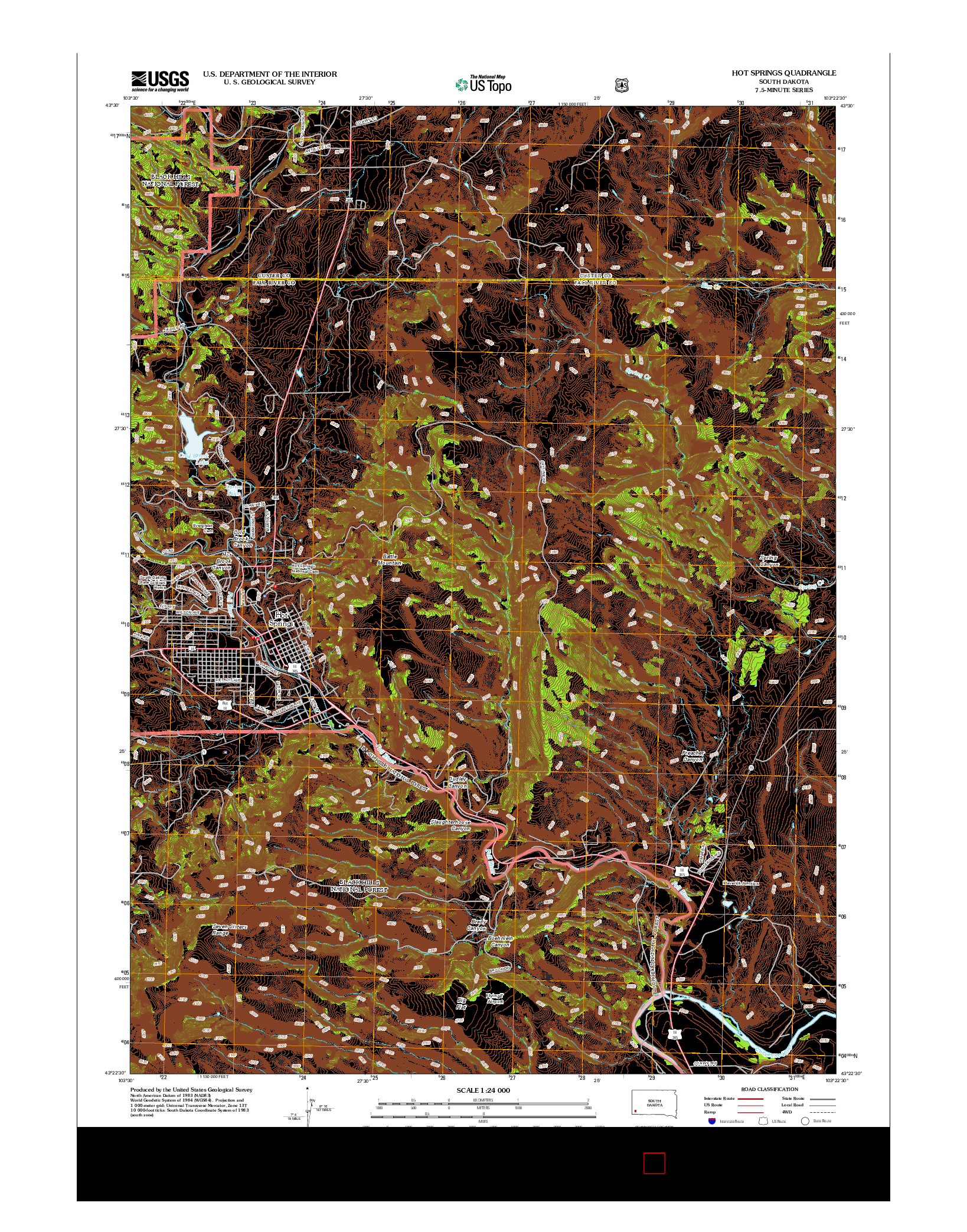 USGS US TOPO 7.5-MINUTE MAP FOR HOT SPRINGS, SD 2012