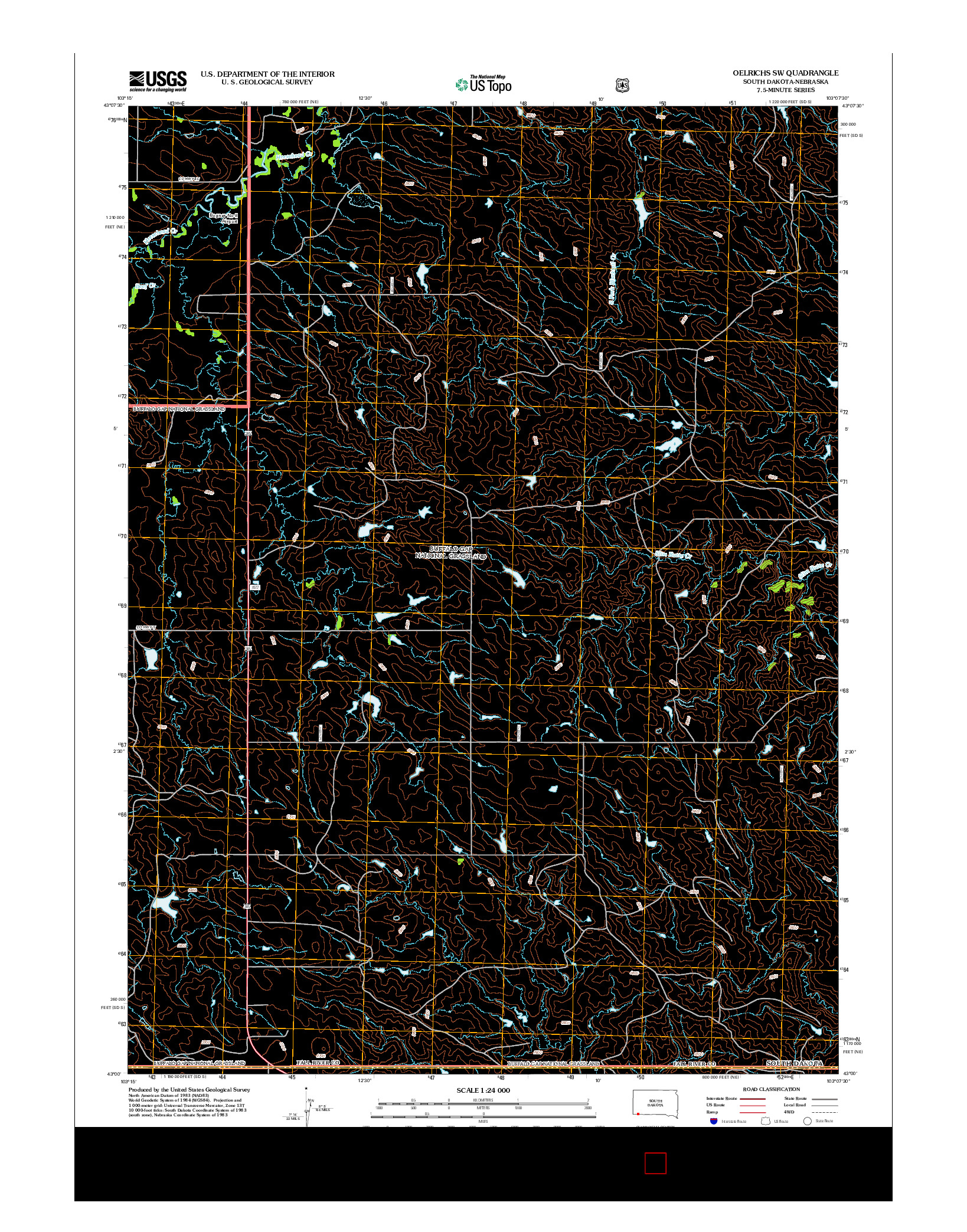 USGS US TOPO 7.5-MINUTE MAP FOR OELRICHS SW, SD-NE 2012