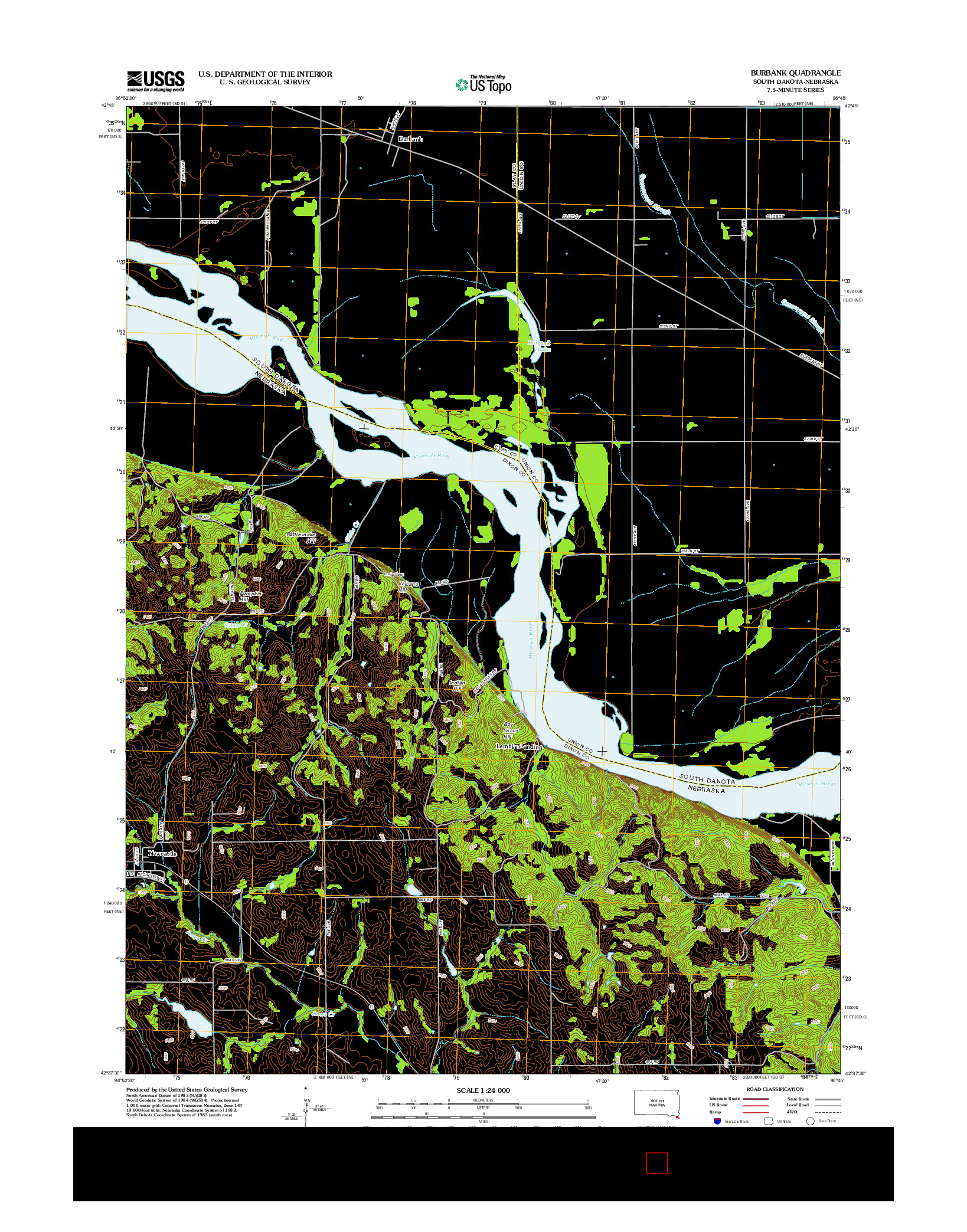 USGS US TOPO 7.5-MINUTE MAP FOR BURBANK, SD-NE 2012
