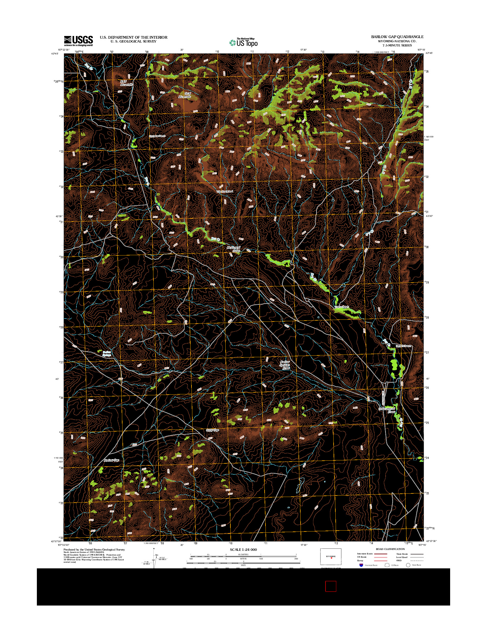 USGS US TOPO 7.5-MINUTE MAP FOR BARLOW GAP, WY 2012