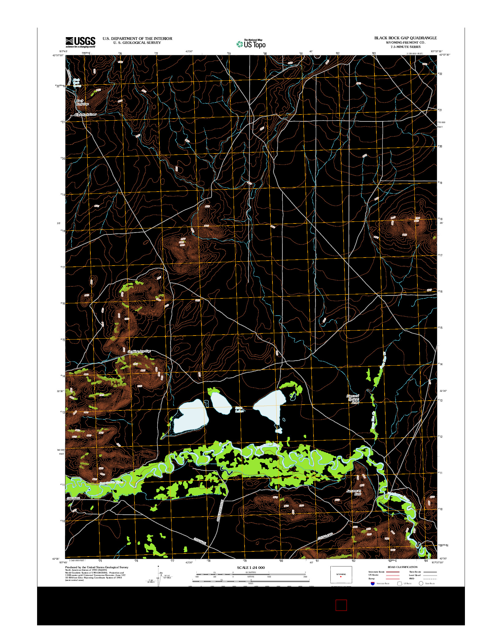 USGS US TOPO 7.5-MINUTE MAP FOR BLACK ROCK GAP, WY 2012