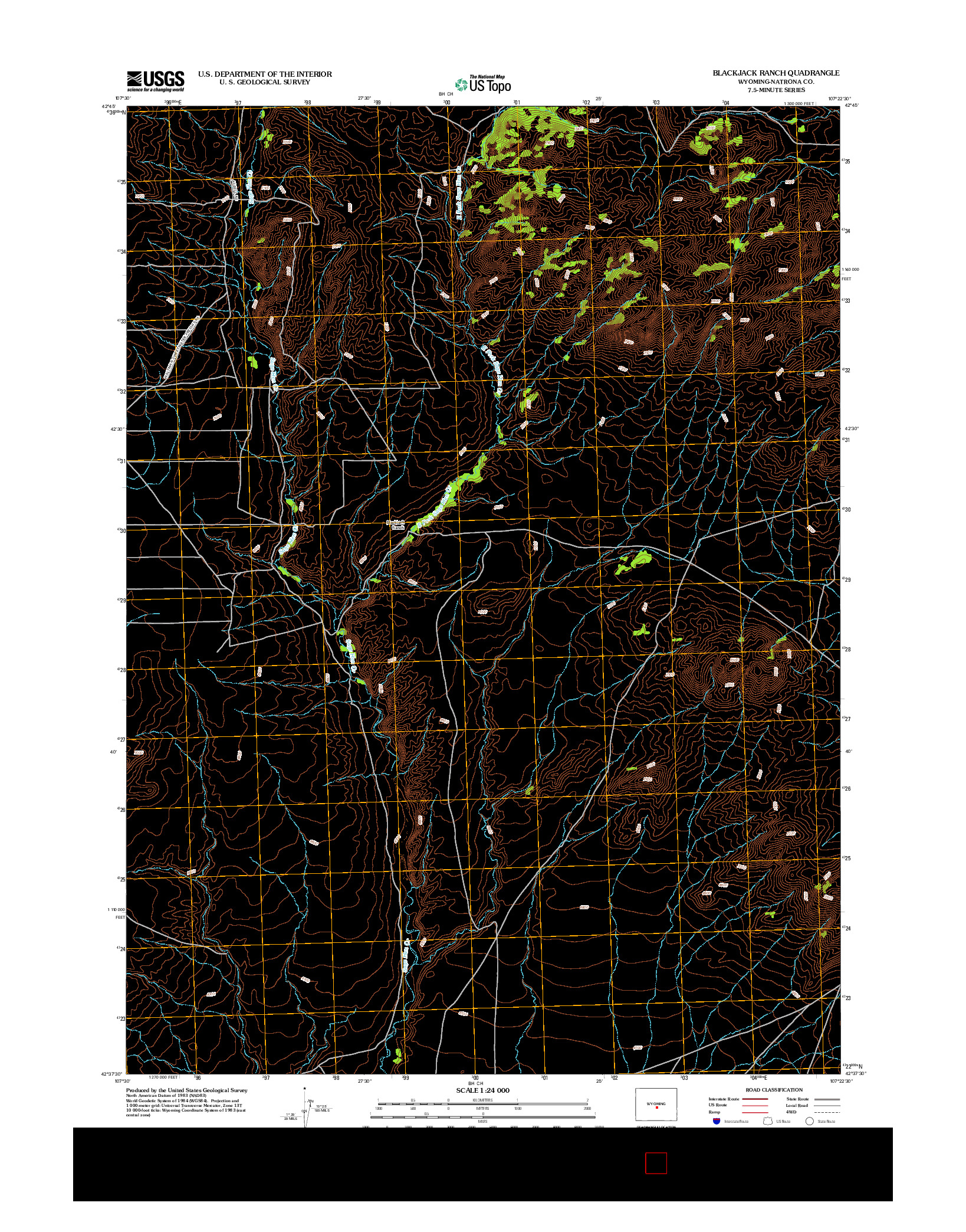 USGS US TOPO 7.5-MINUTE MAP FOR BLACKJACK RANCH, WY 2012