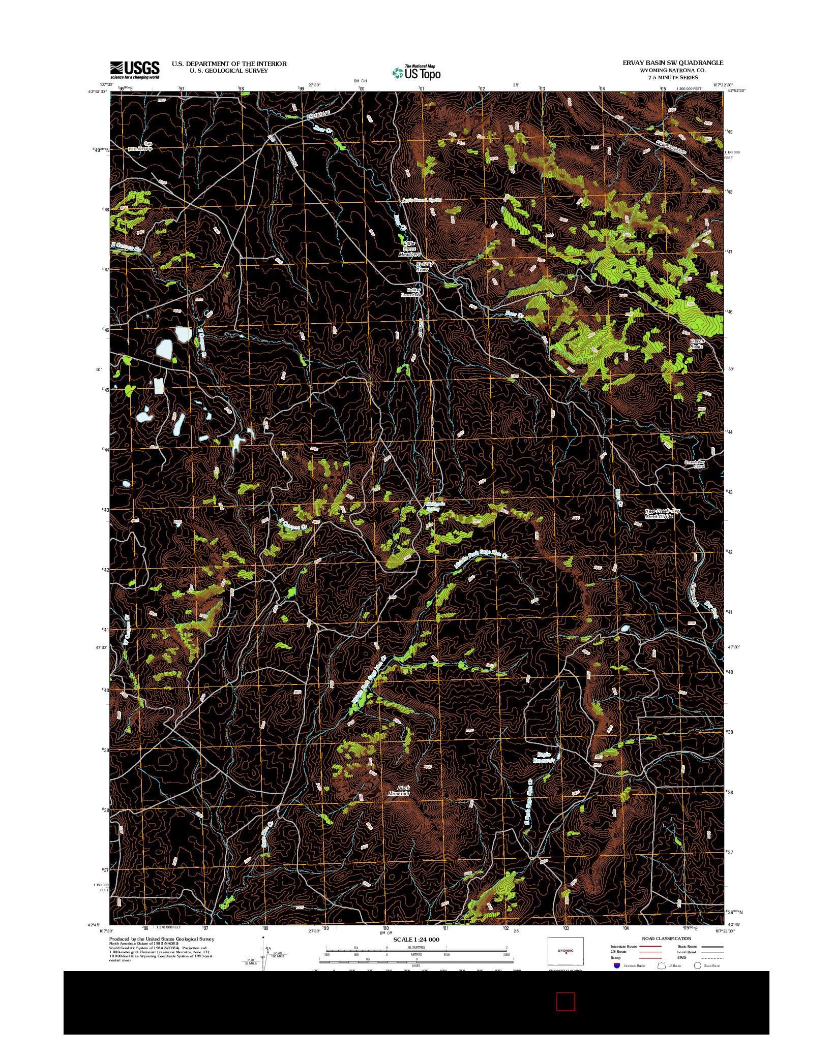 USGS US TOPO 7.5-MINUTE MAP FOR ERVAY BASIN SW, WY 2012