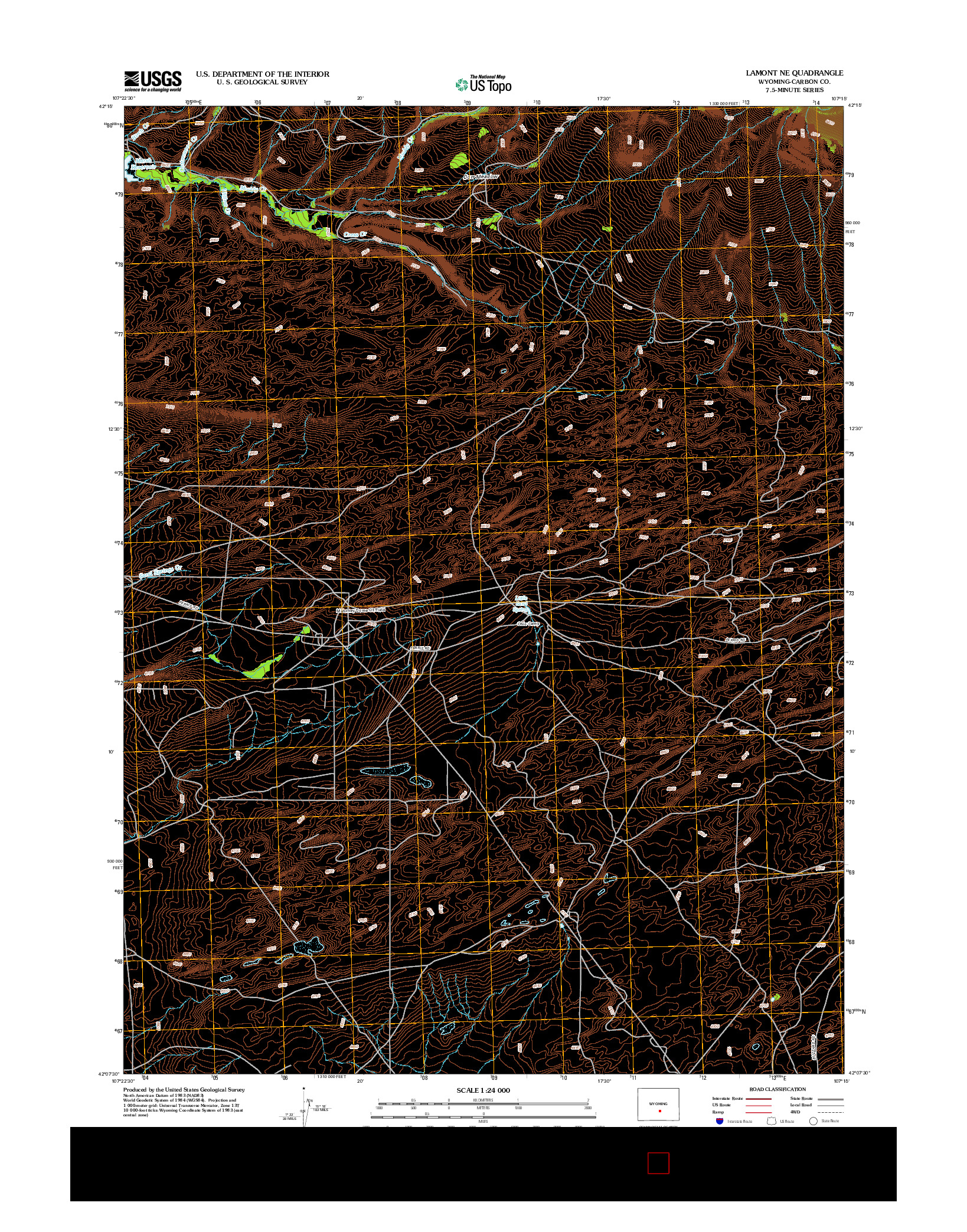 USGS US TOPO 7.5-MINUTE MAP FOR LAMONT NE, WY 2012