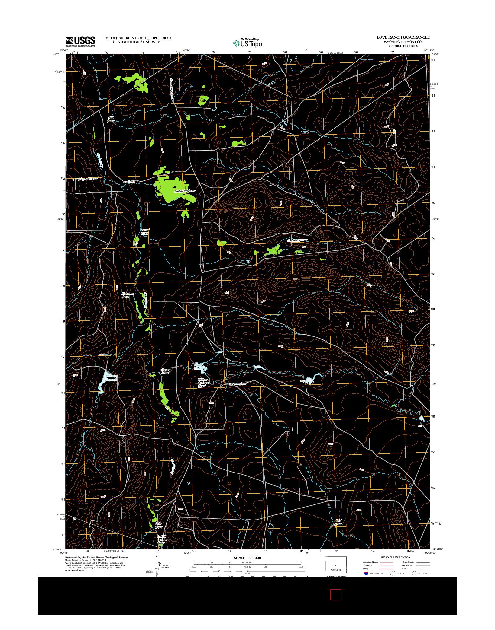 USGS US TOPO 7.5-MINUTE MAP FOR LOVE RANCH, WY 2012