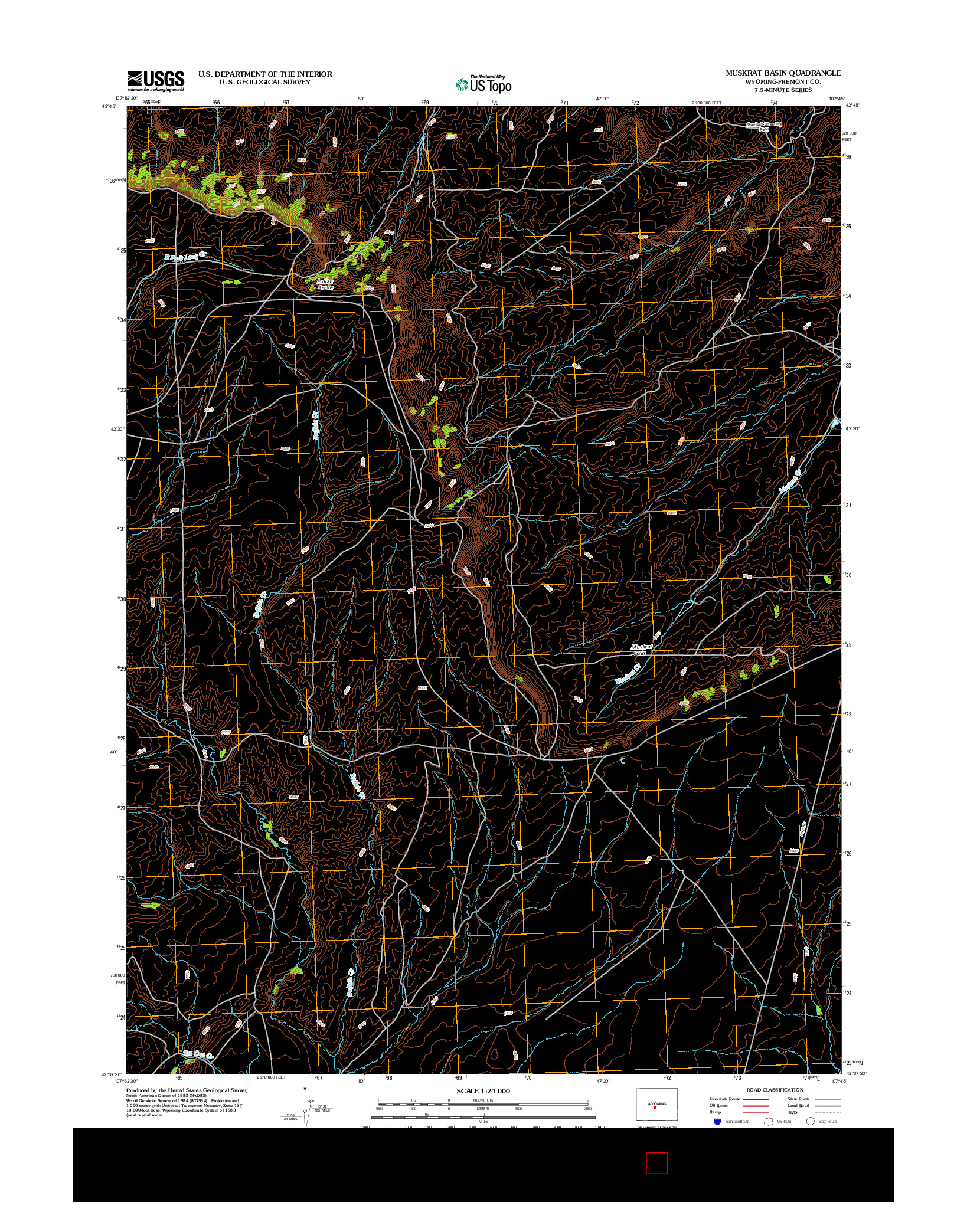 USGS US TOPO 7.5-MINUTE MAP FOR MUSKRAT BASIN, WY 2012