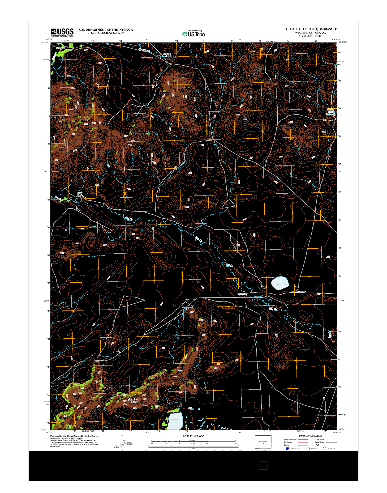 USGS US TOPO 7.5-MINUTE MAP FOR BEULAH BELLE LAKE, WY 2012