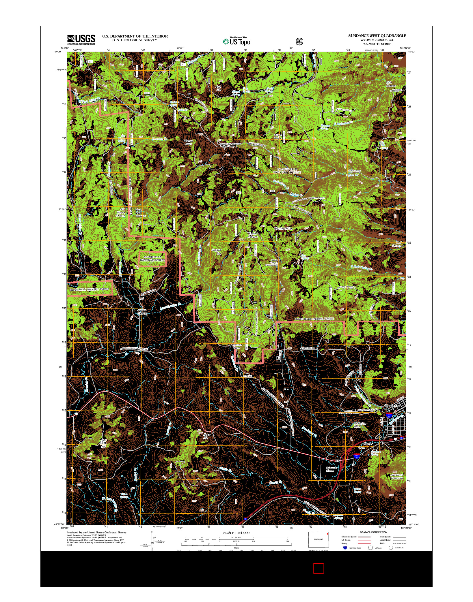 USGS US TOPO 7.5-MINUTE MAP FOR SUNDANCE WEST, WY 2012