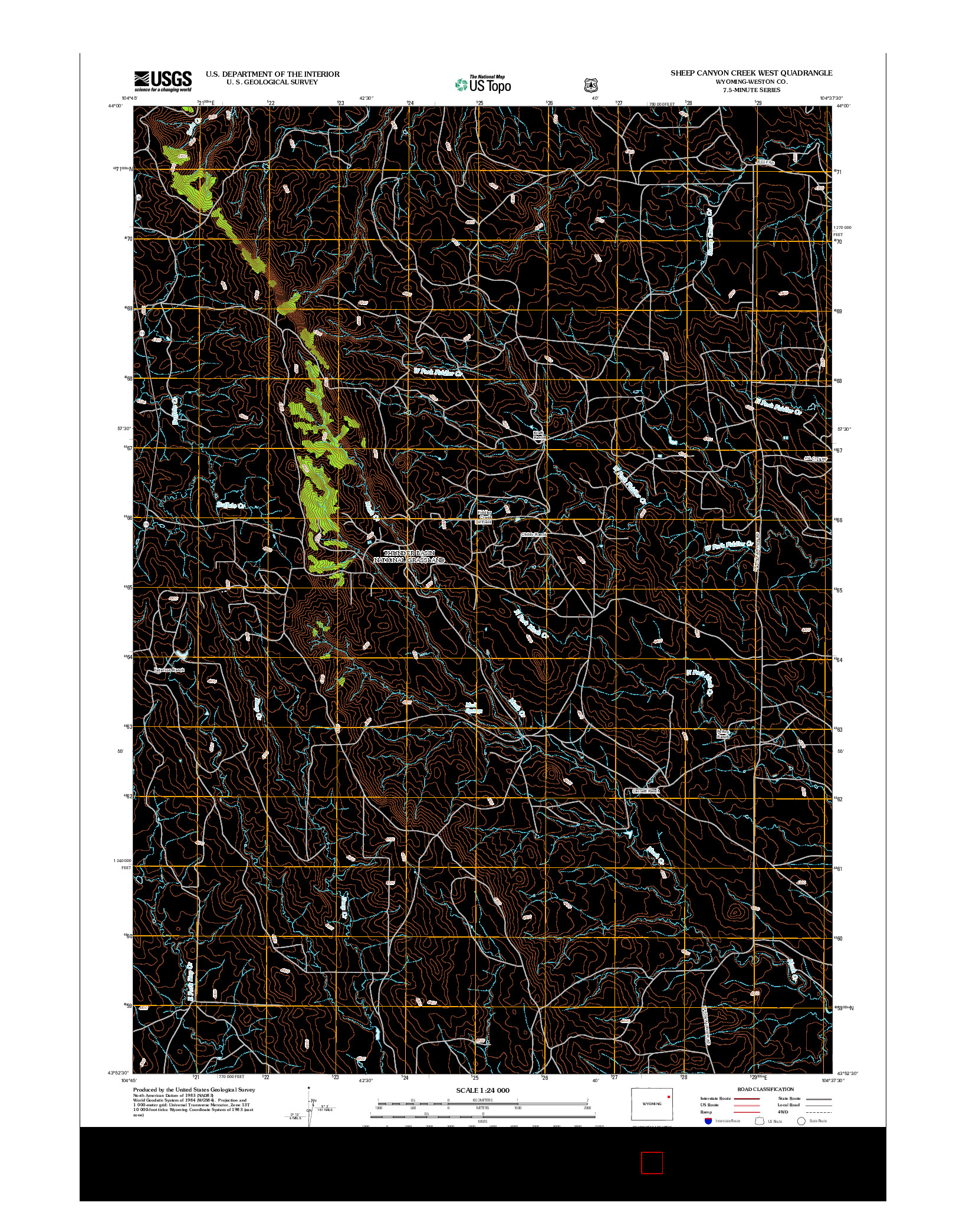 USGS US TOPO 7.5-MINUTE MAP FOR SHEEP CANYON CREEK WEST, WY 2012