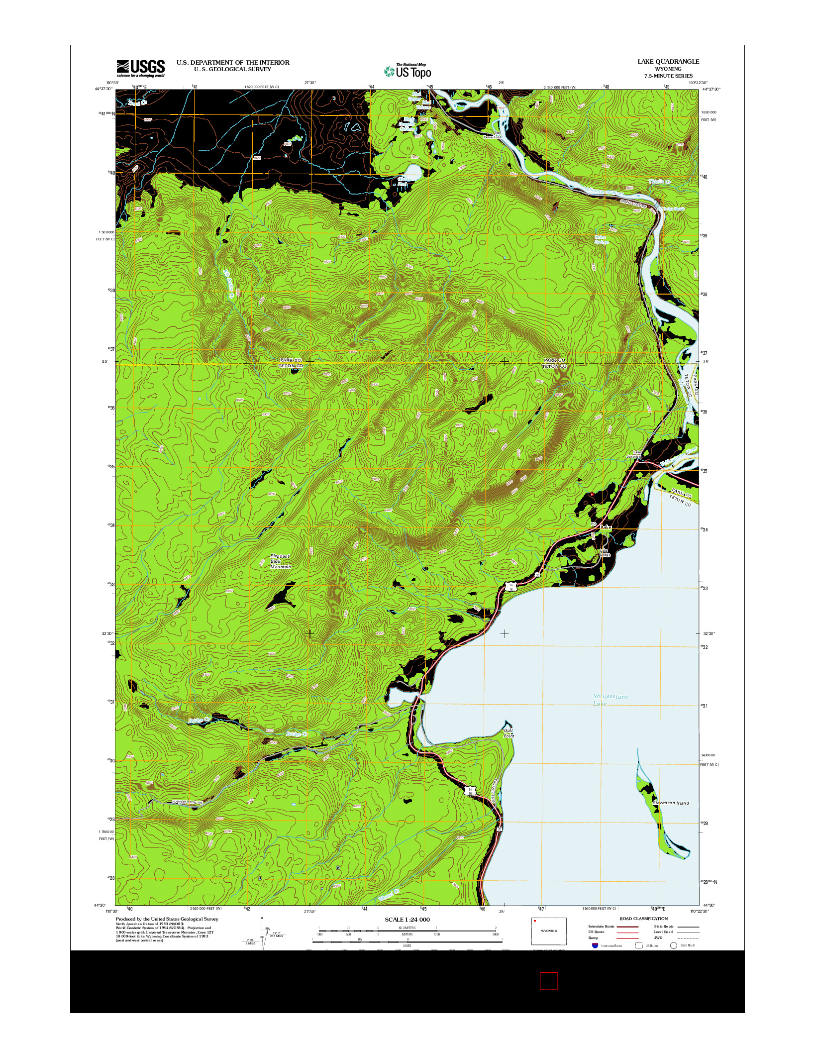 USGS US TOPO 7.5-MINUTE MAP FOR LAKE, WY 2012