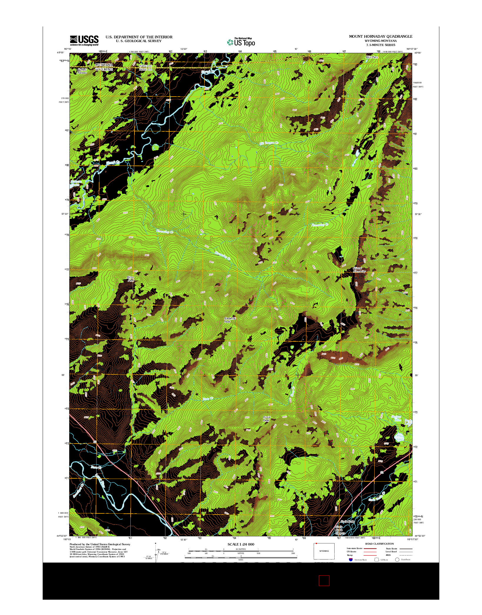 USGS US TOPO 7.5-MINUTE MAP FOR MOUNT HORNADAY, WY-MT 2012