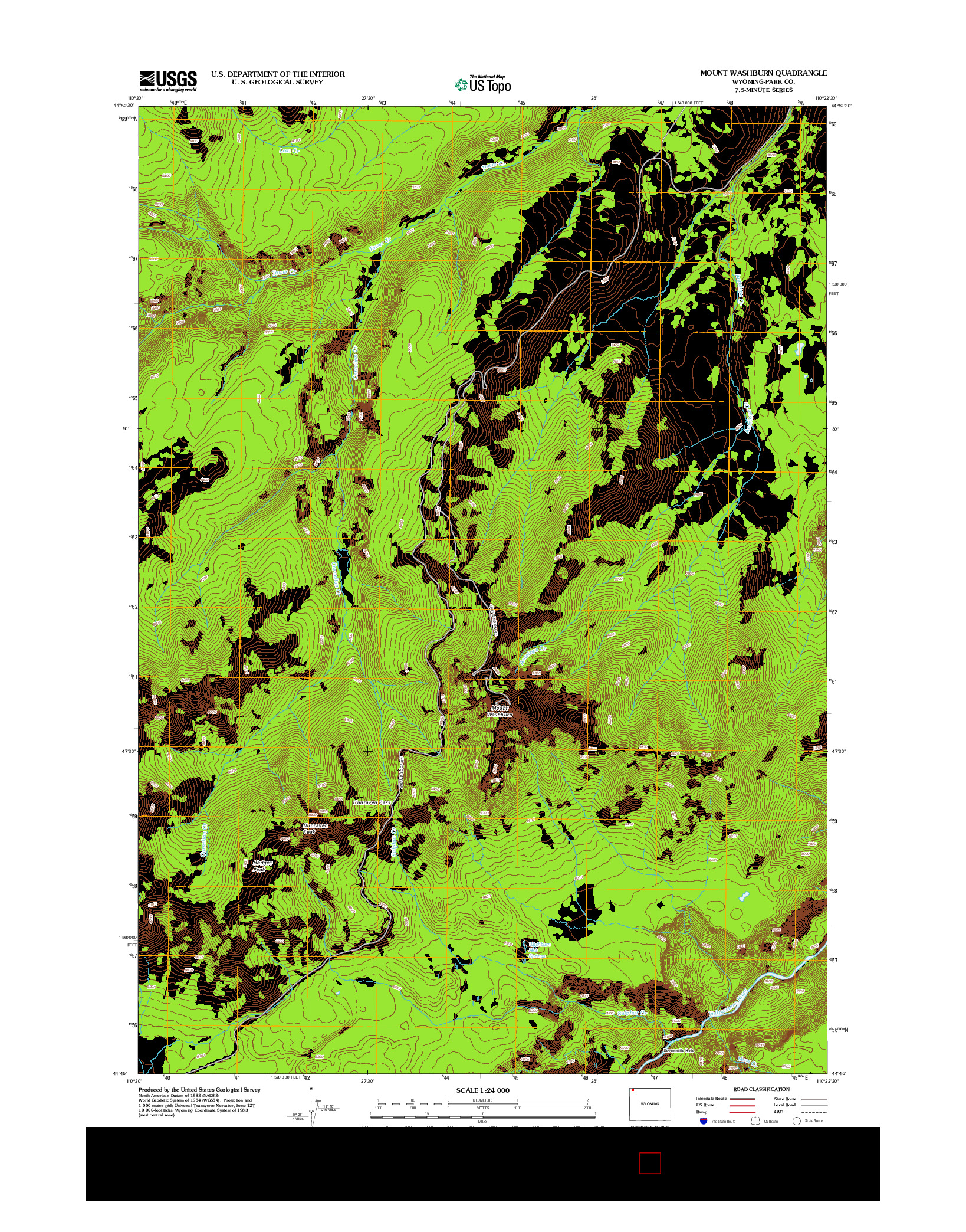 USGS US TOPO 7.5-MINUTE MAP FOR MOUNT WASHBURN, WY 2012