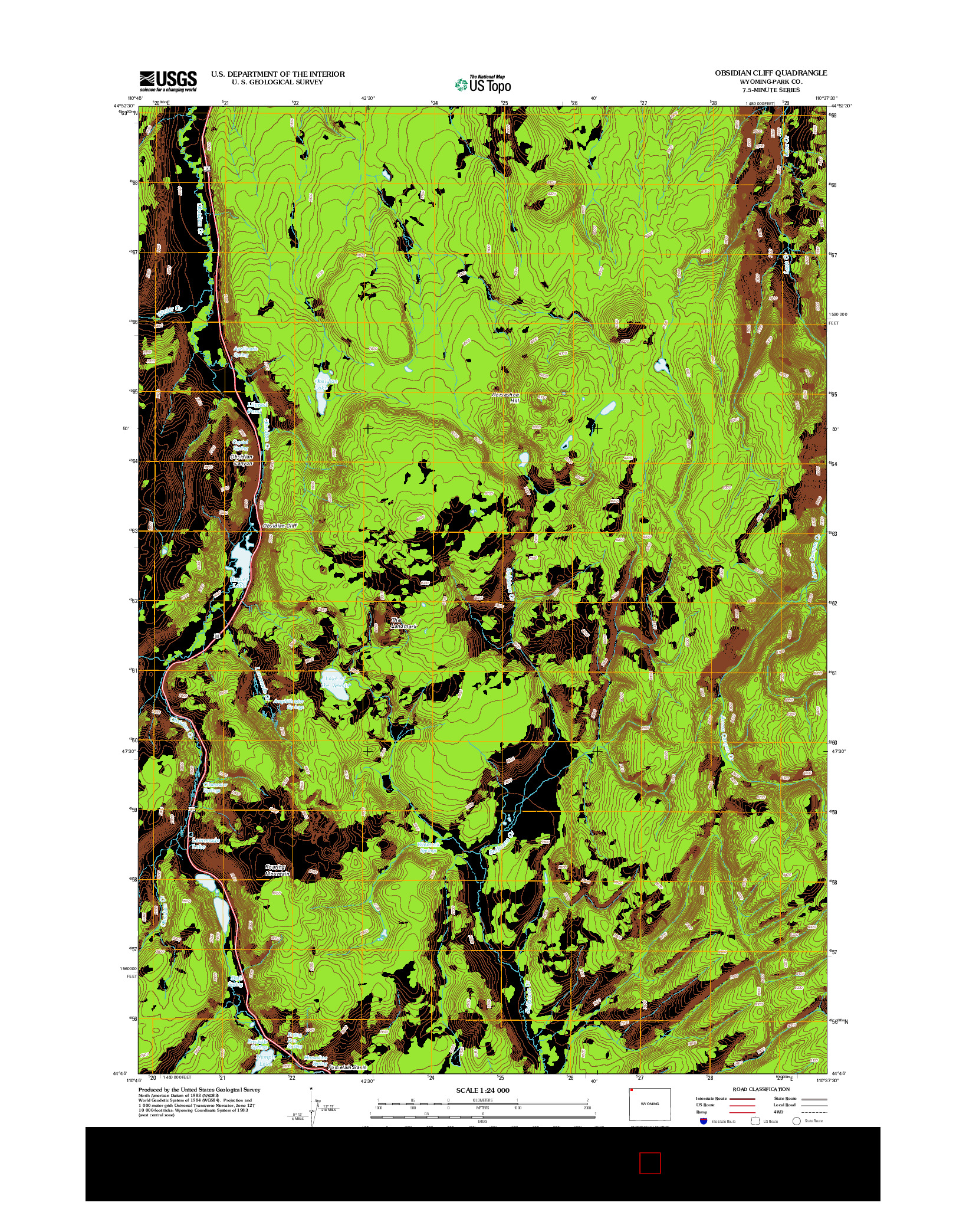 USGS US TOPO 7.5-MINUTE MAP FOR OBSIDIAN CLIFF, WY 2012