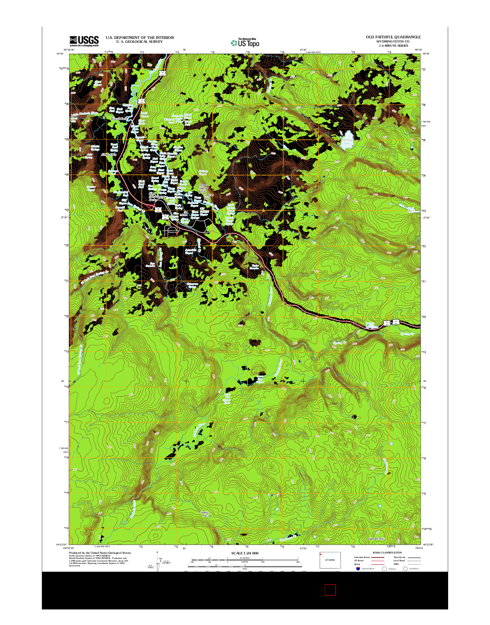 USGS US TOPO 7.5-MINUTE MAP FOR OLD FAITHFUL, WY 2012