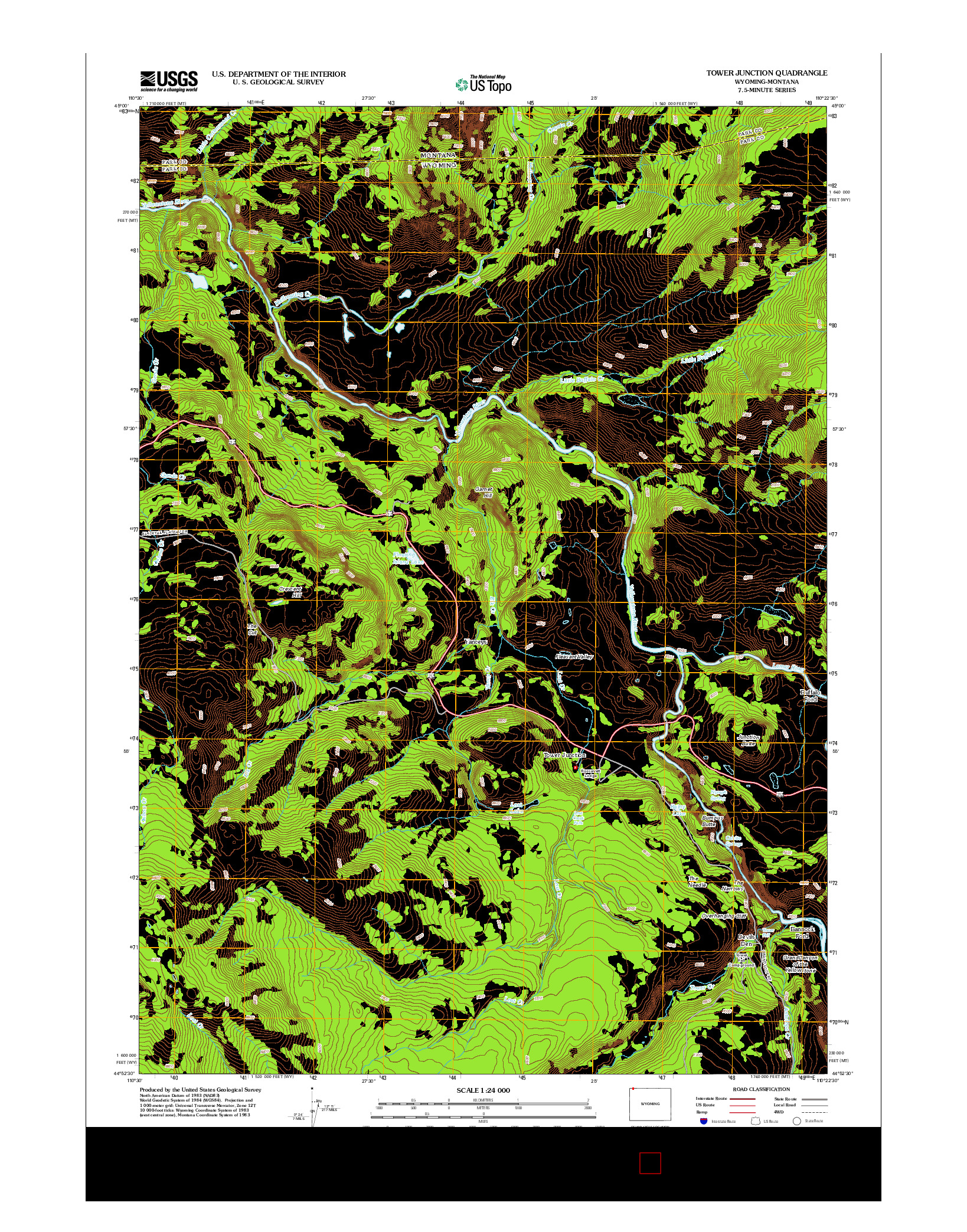 USGS US TOPO 7.5-MINUTE MAP FOR TOWER JUNCTION, WY-MT 2012