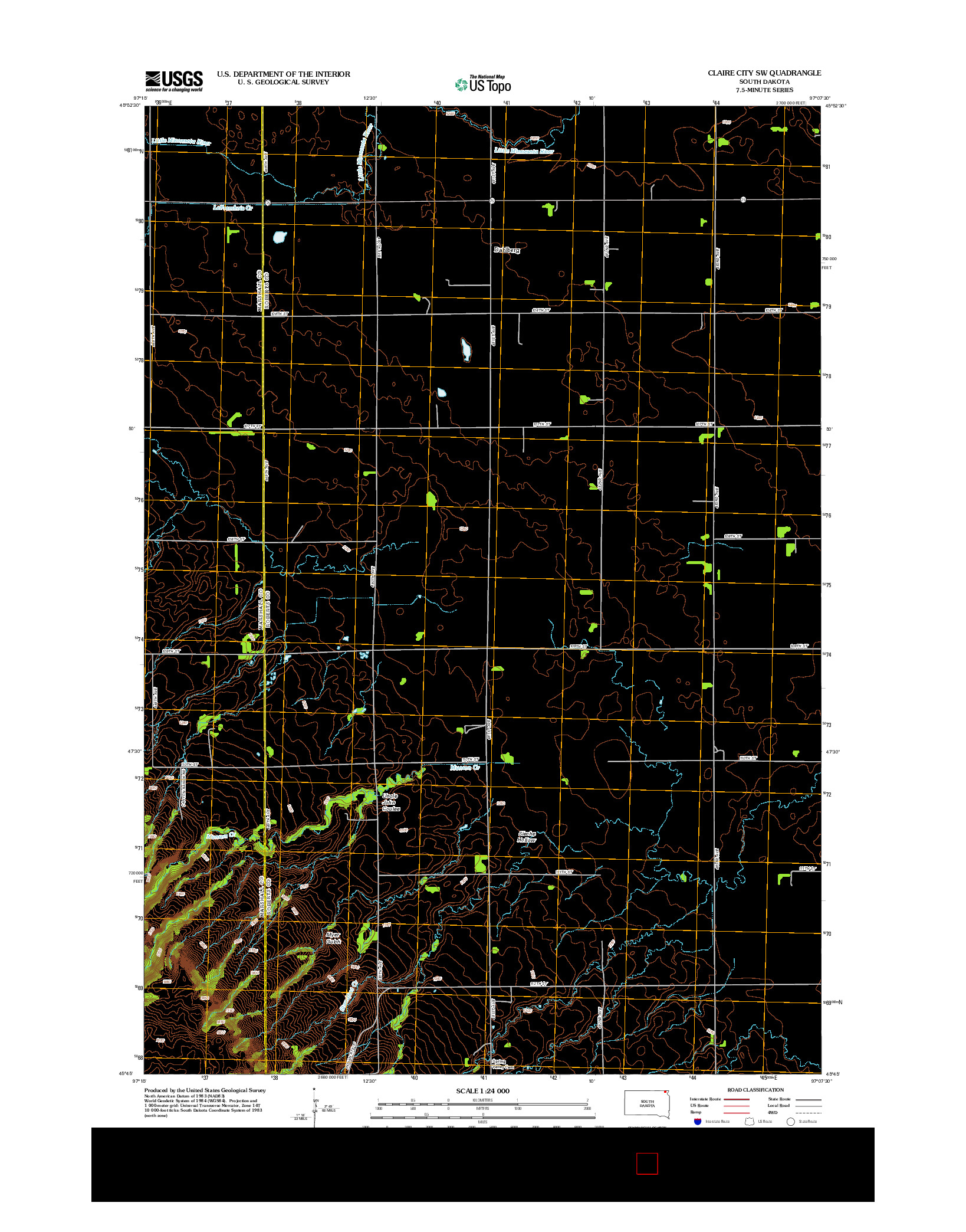 USGS US TOPO 7.5-MINUTE MAP FOR CLAIRE CITY SW, SD 2012