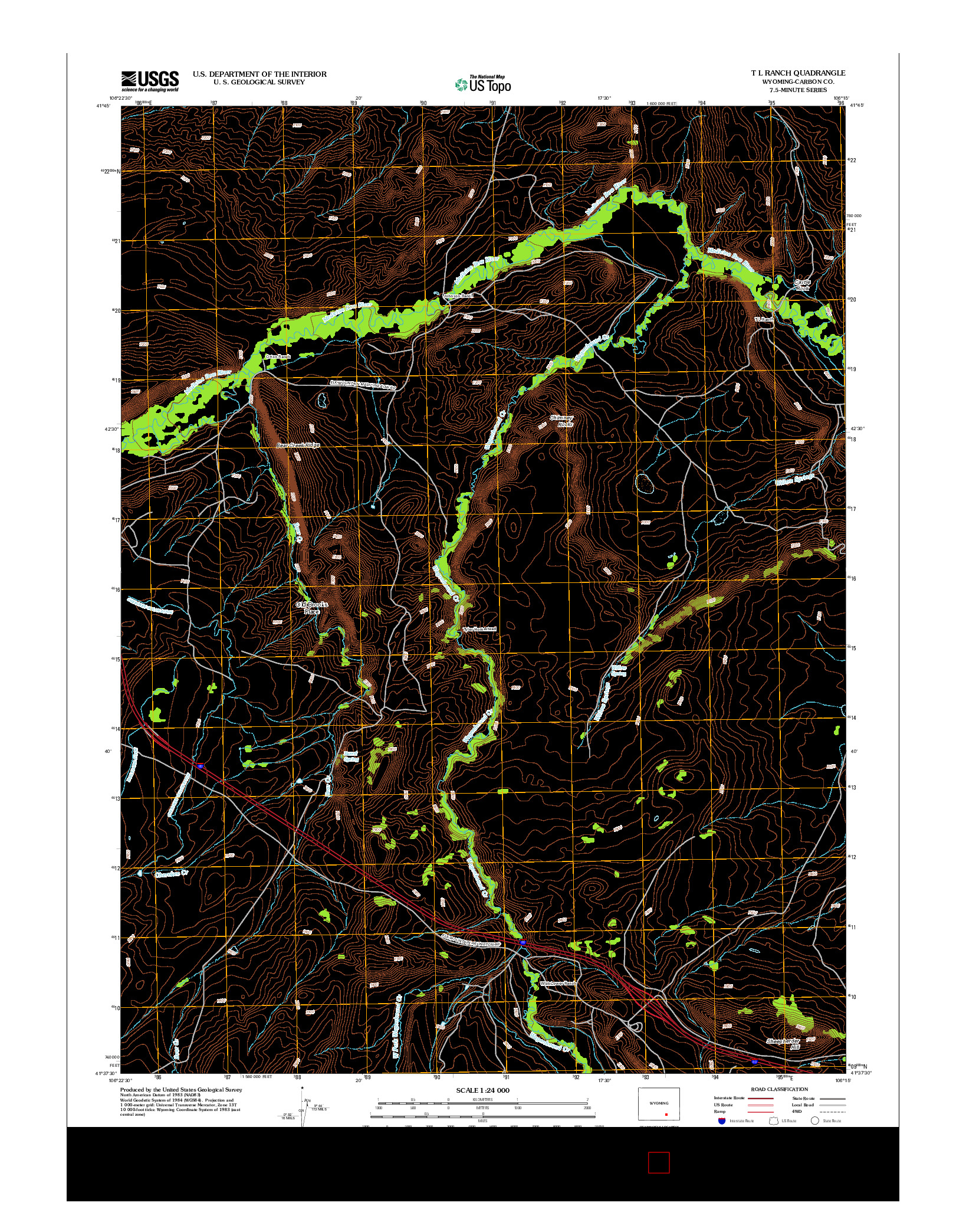 USGS US TOPO 7.5-MINUTE MAP FOR T L RANCH, WY 2012