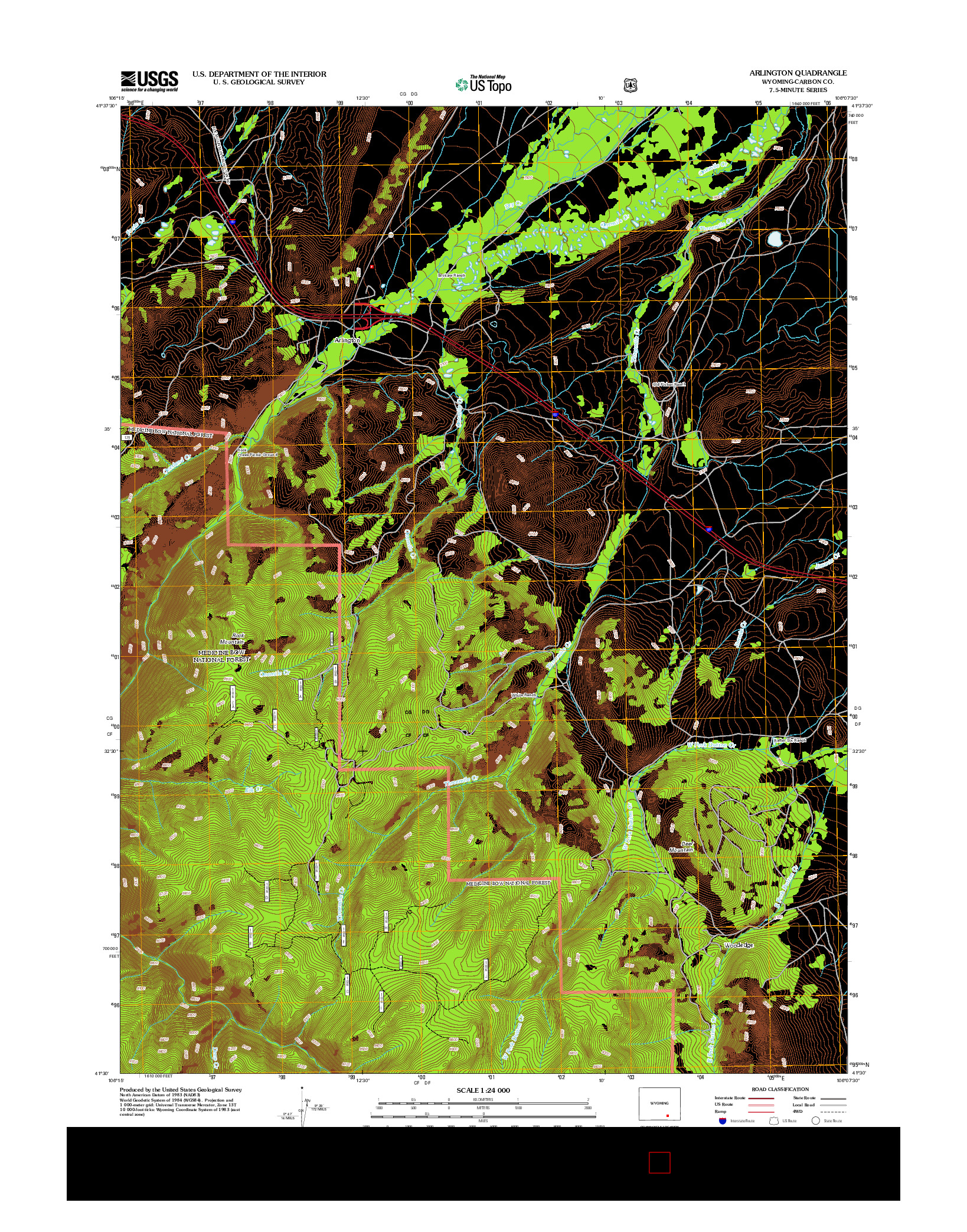 USGS US TOPO 7.5-MINUTE MAP FOR ARLINGTON, WY 2012